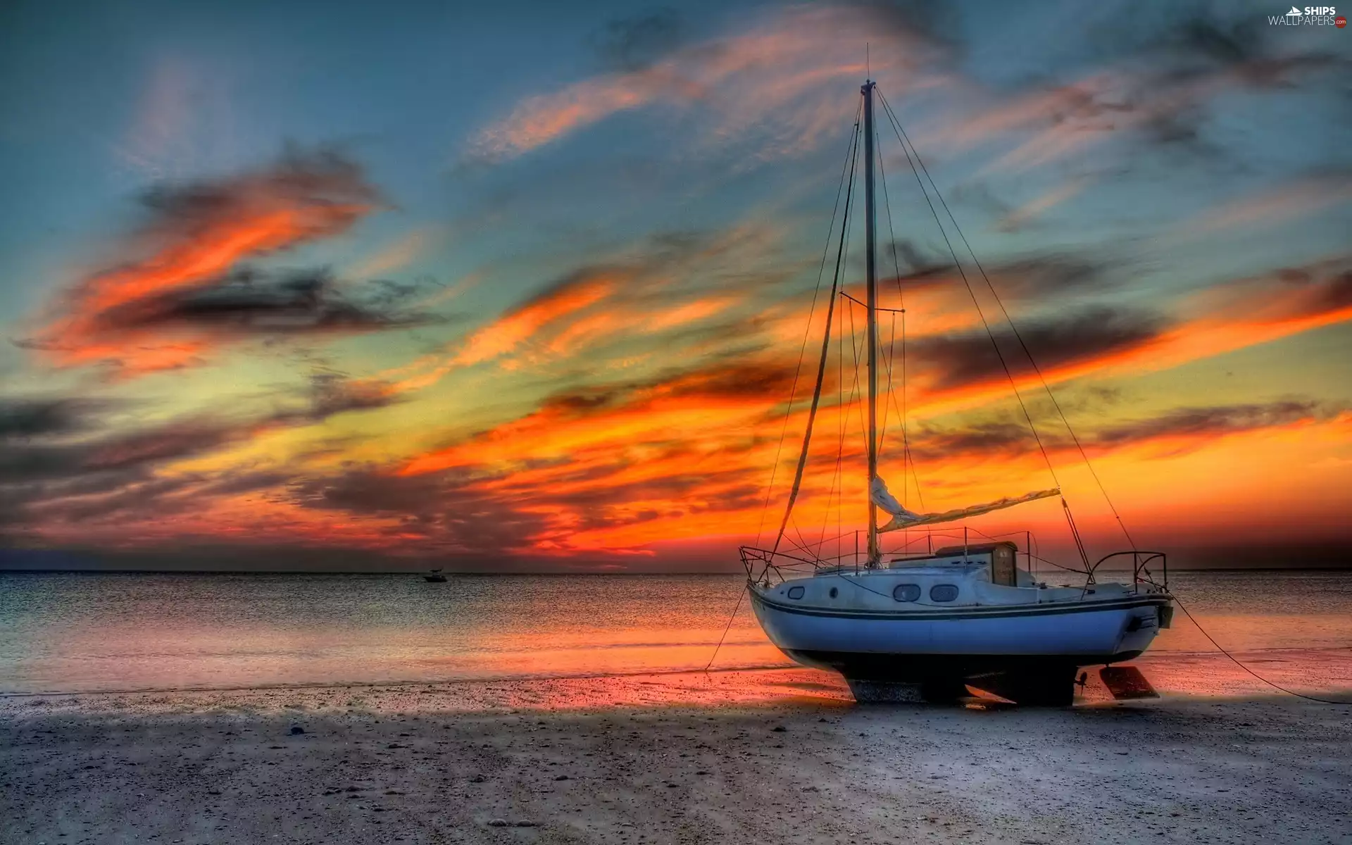 west, sea, Yacht, sun