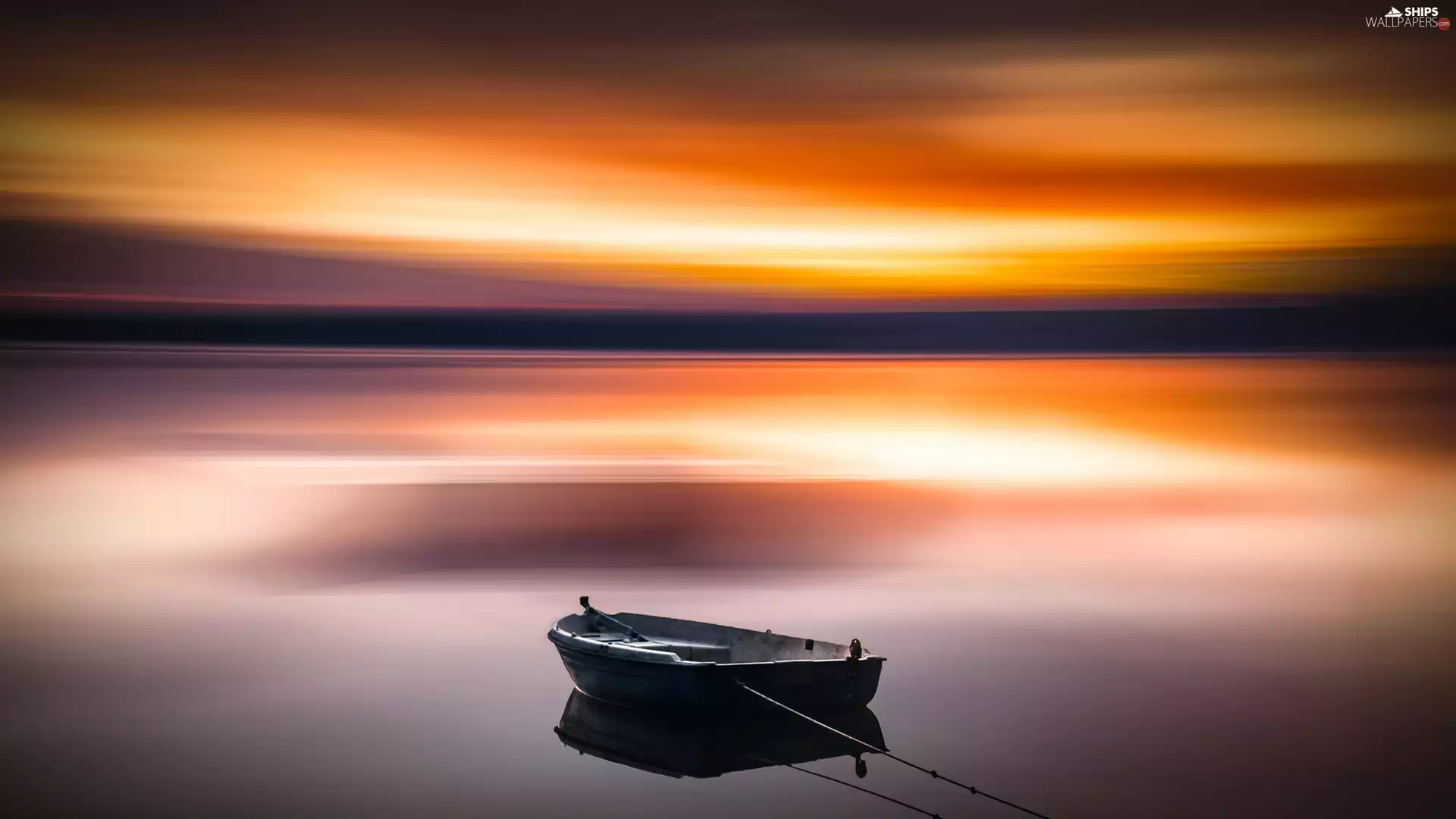 Boat, lake, Great Sunsets