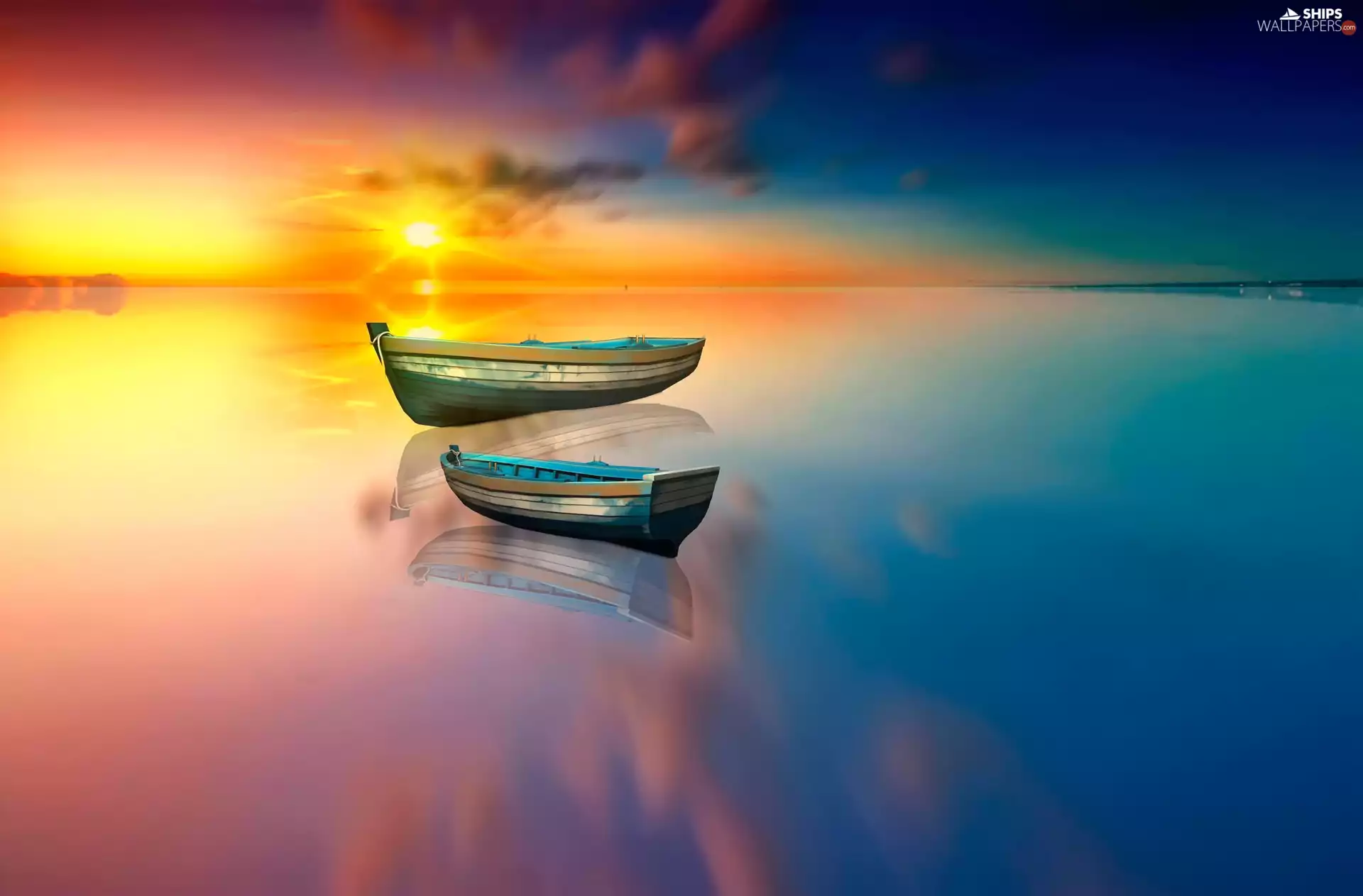 boats, lake, Great Sunsets