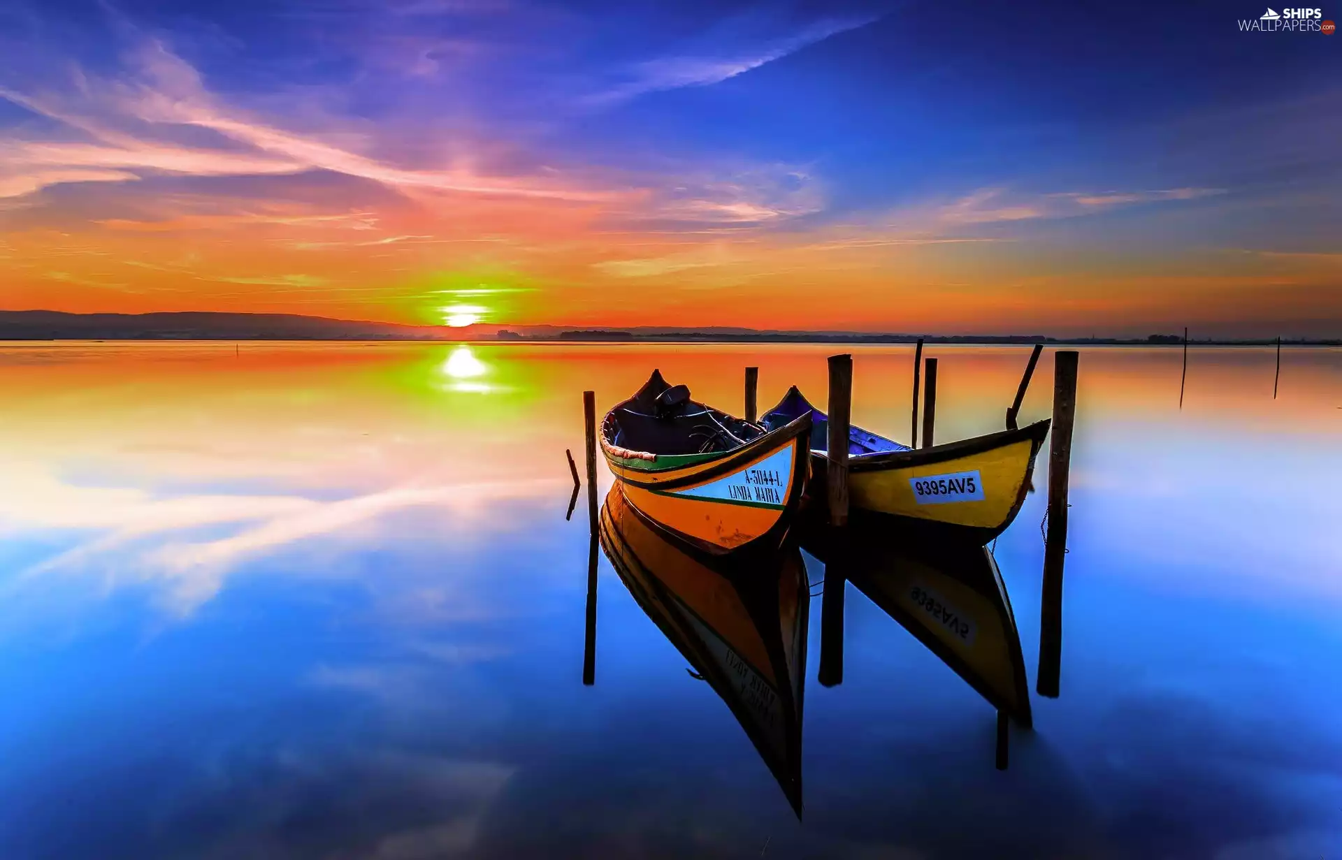 boats, lake, Great Sunsets