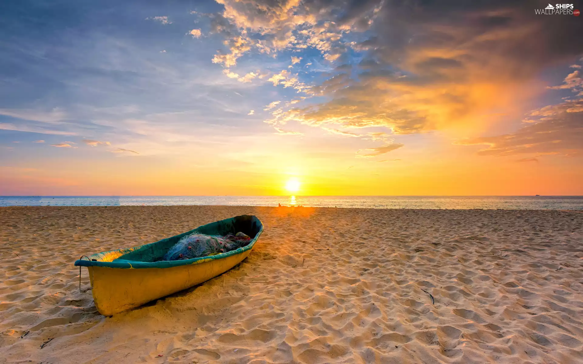 Boat, sea, Sky, Beaches, Sand, summer, Great Sunsets