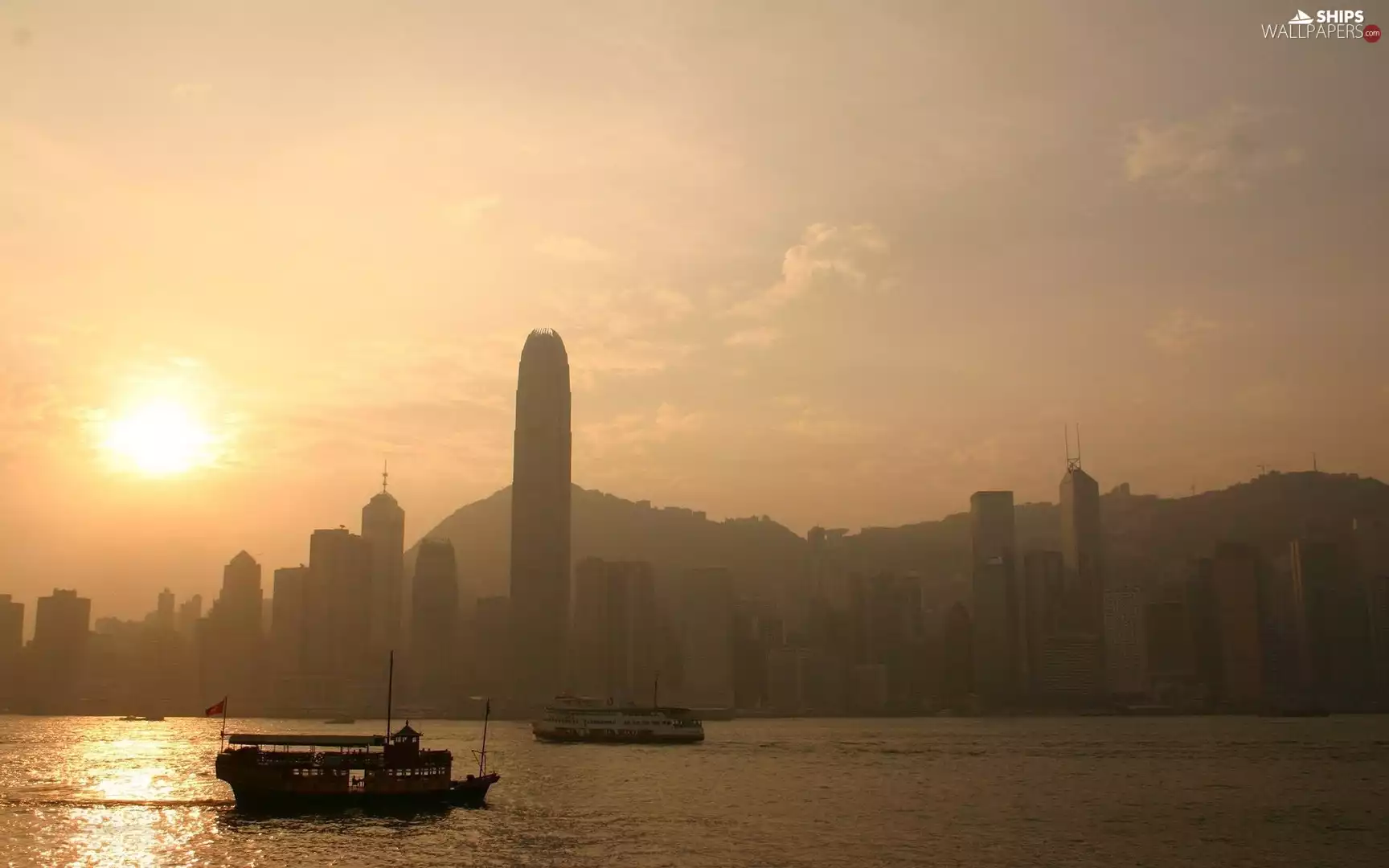 Hong Kong, Great Sunsets, Boats, Town