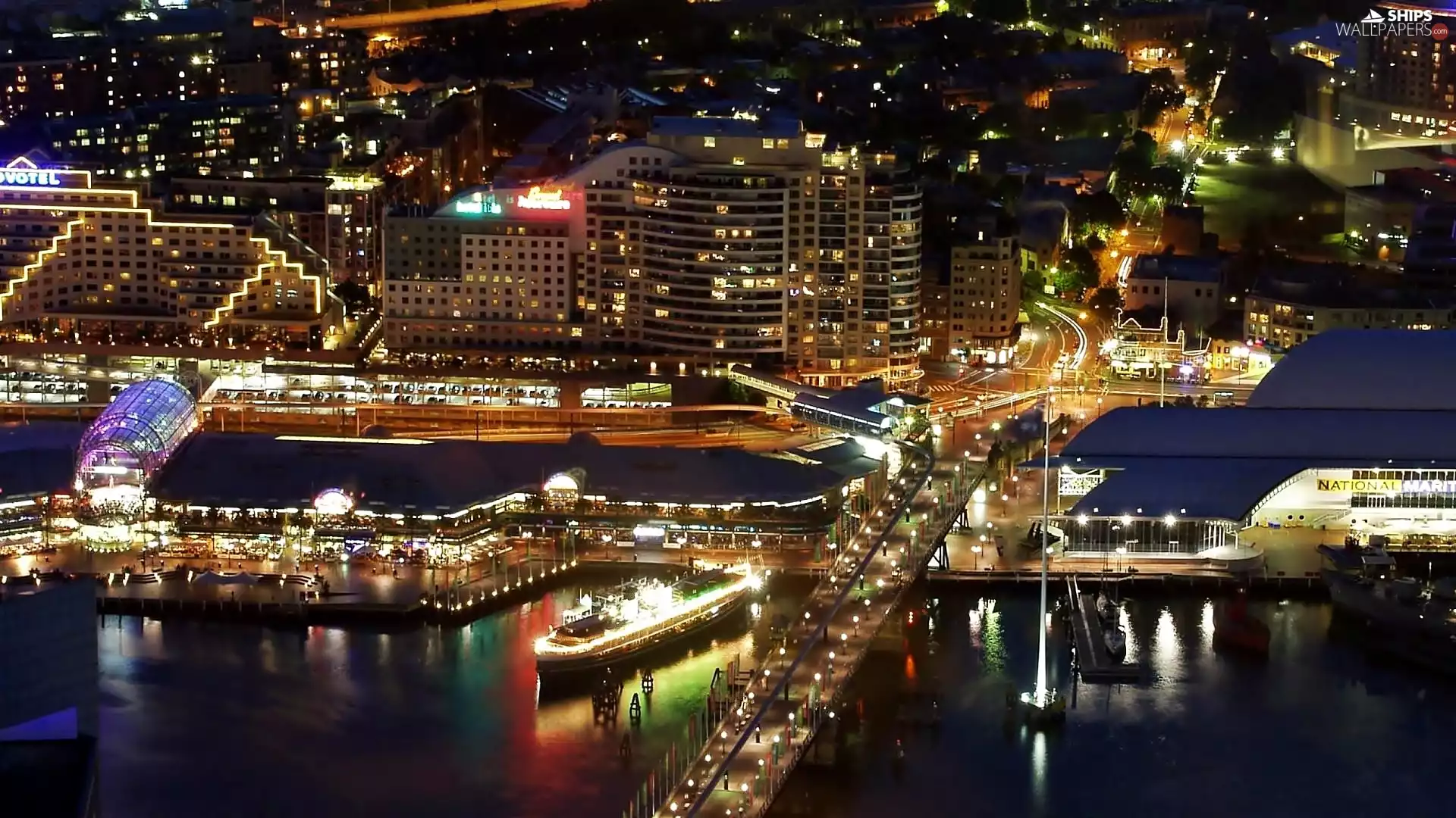 Sydney, clouds, Ship, town, bridge, skyscrapers, port, night, fragment, Harbour