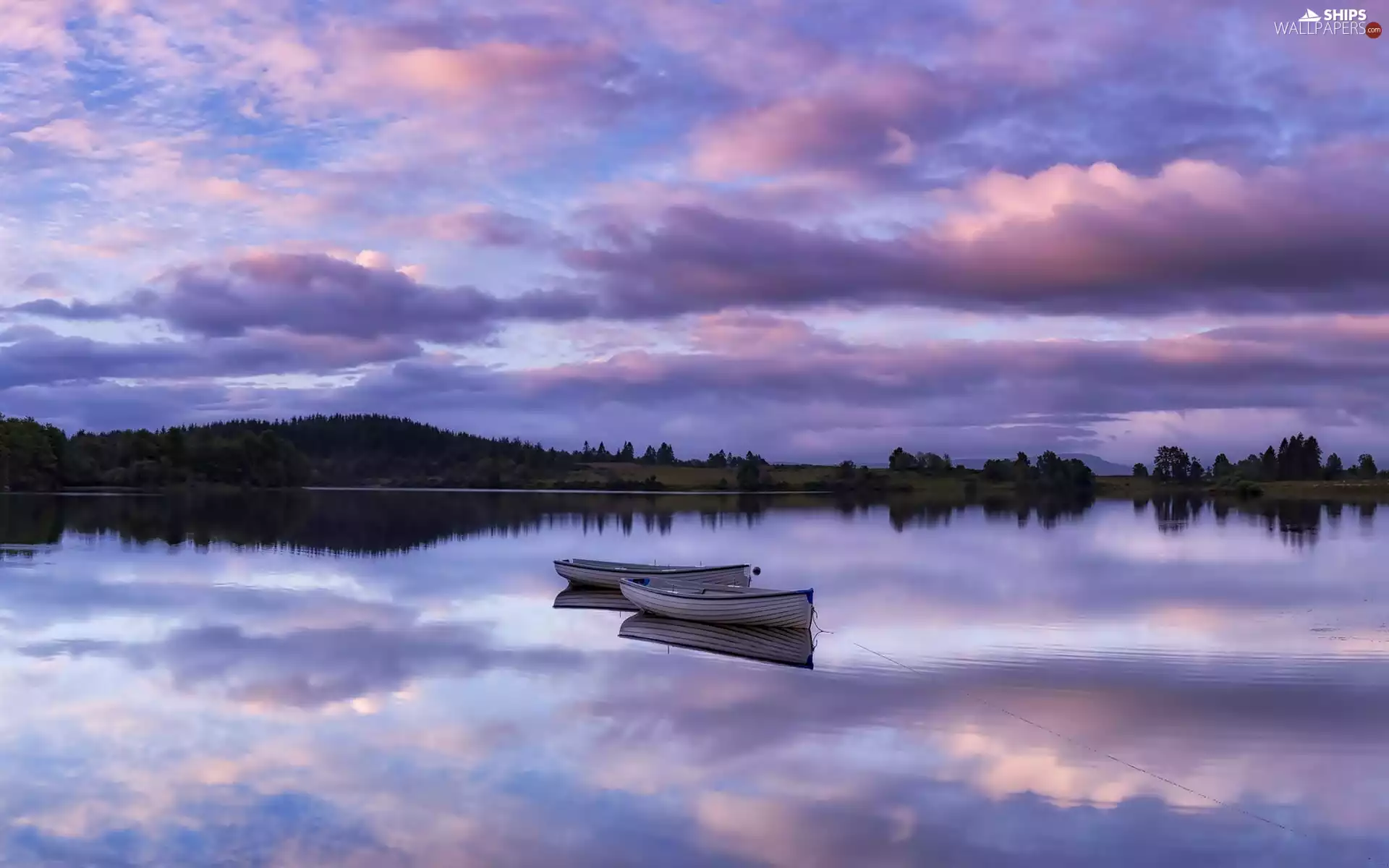 clouds, twilight, boats, The Hills, lake