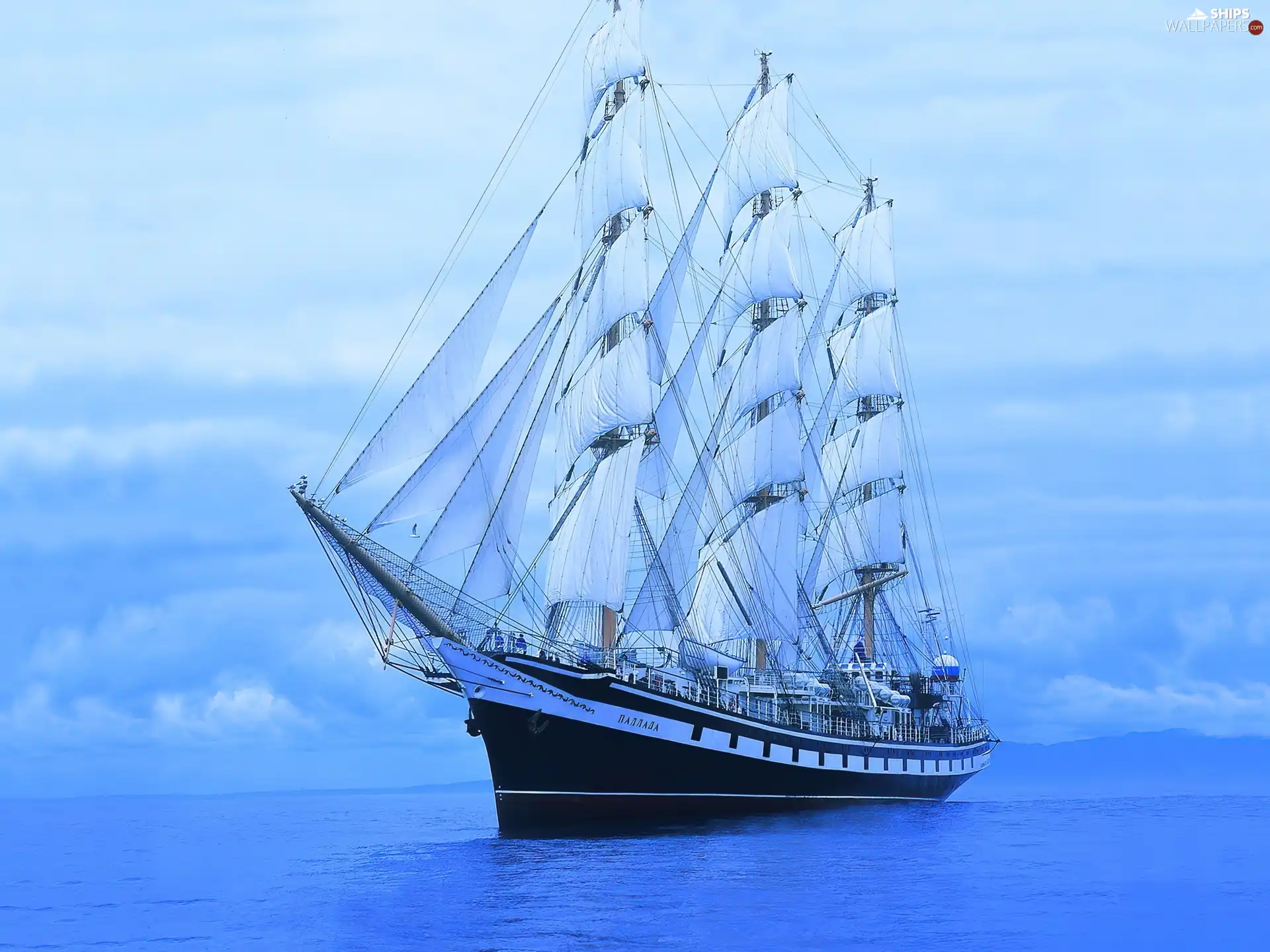 sailing vessel, background, three-master, Blue