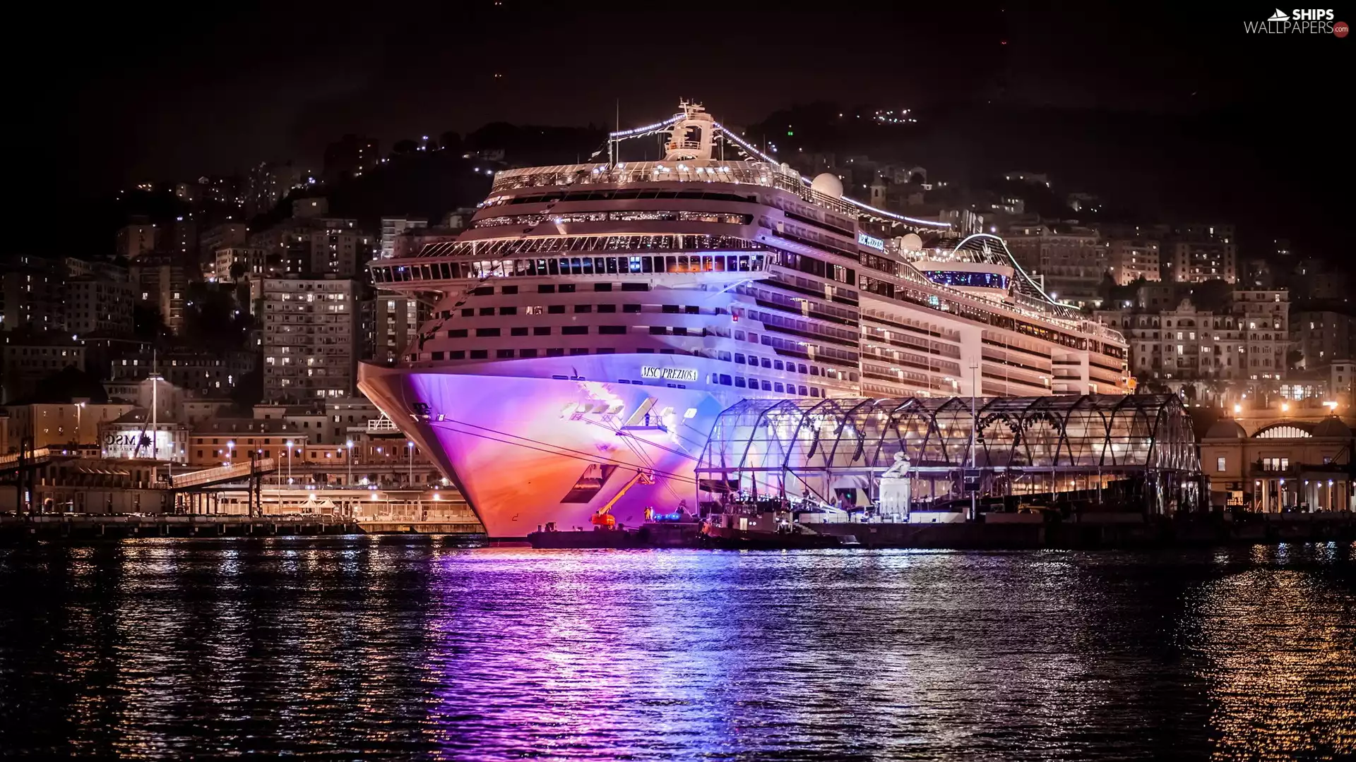 panorama, town, passenger, port, Ship