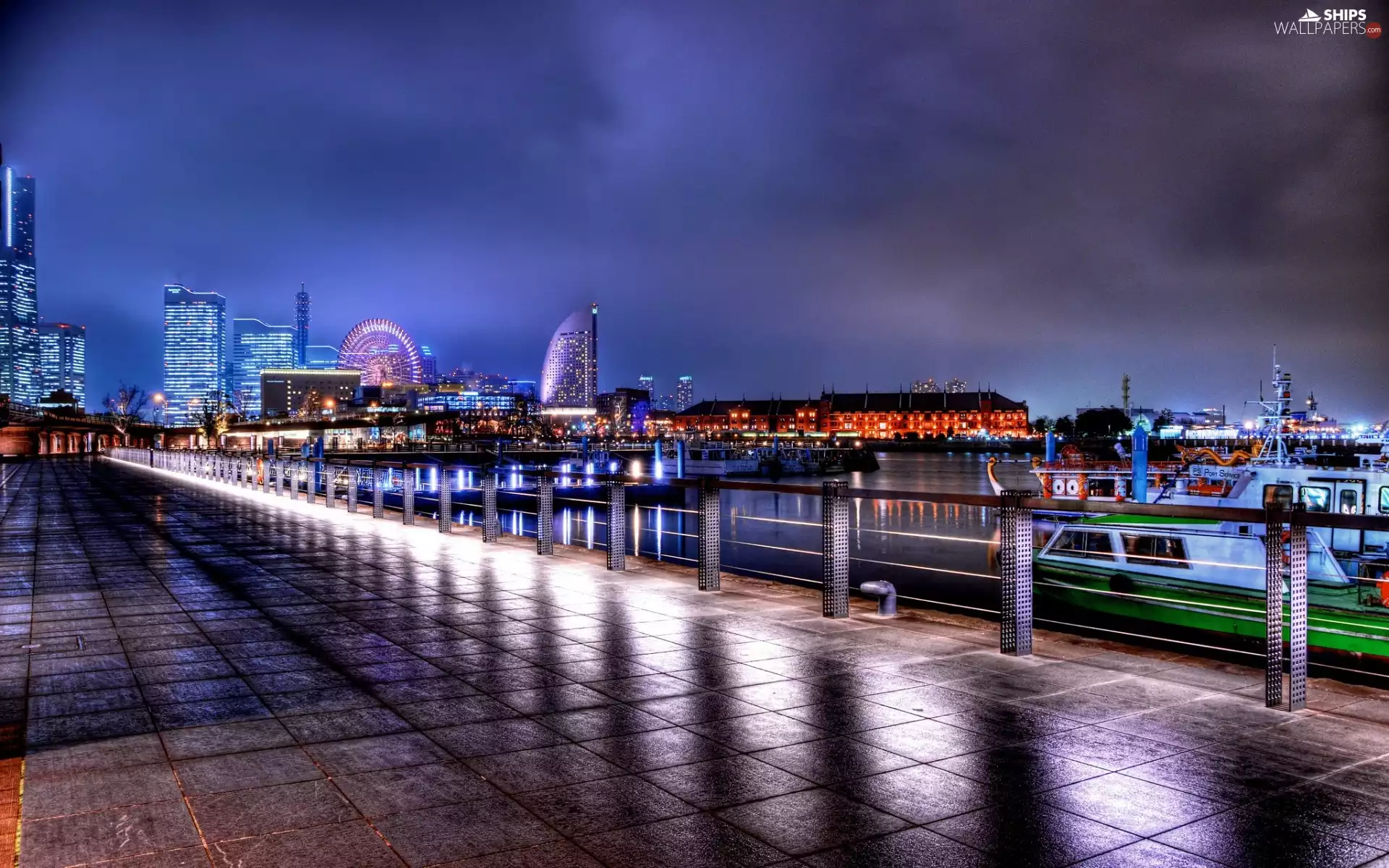 panorama, town, River, Yachts, bridge