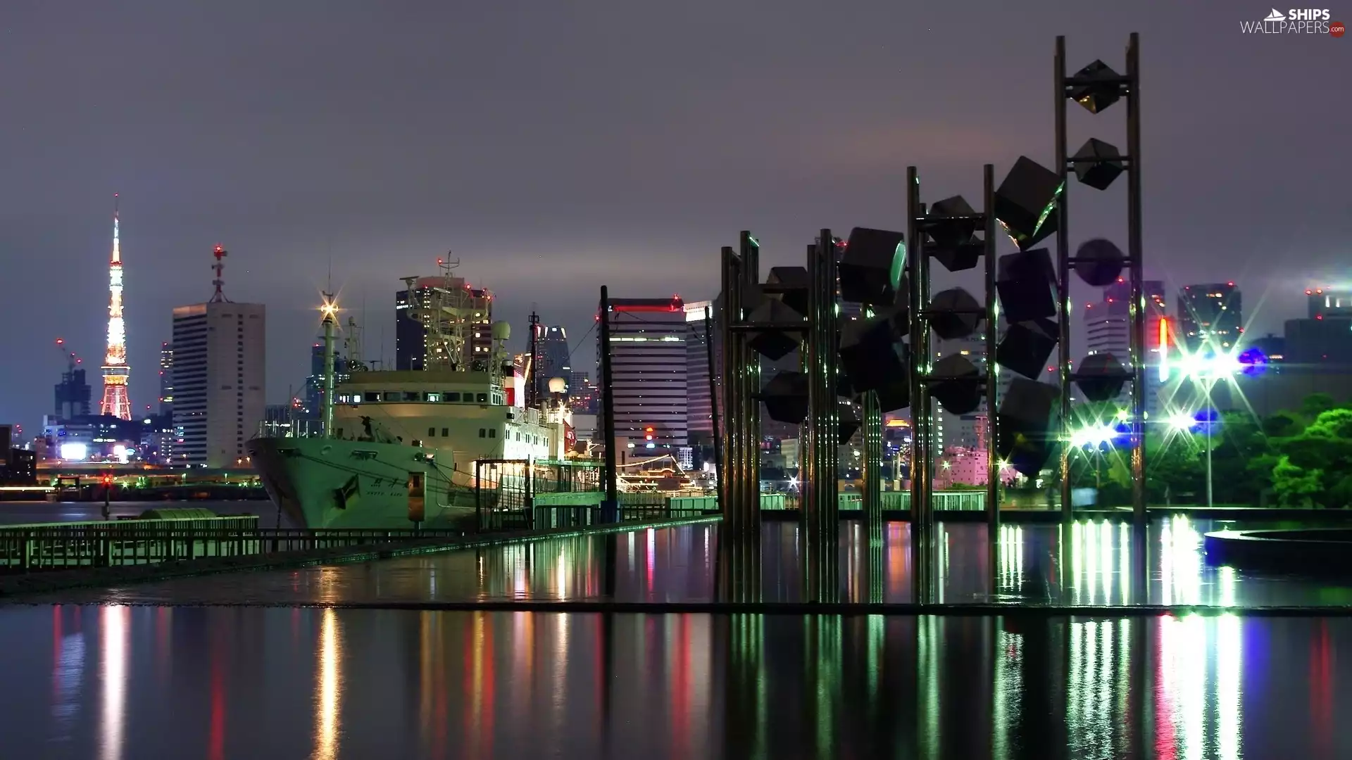 Tokio, night, Ship, Town