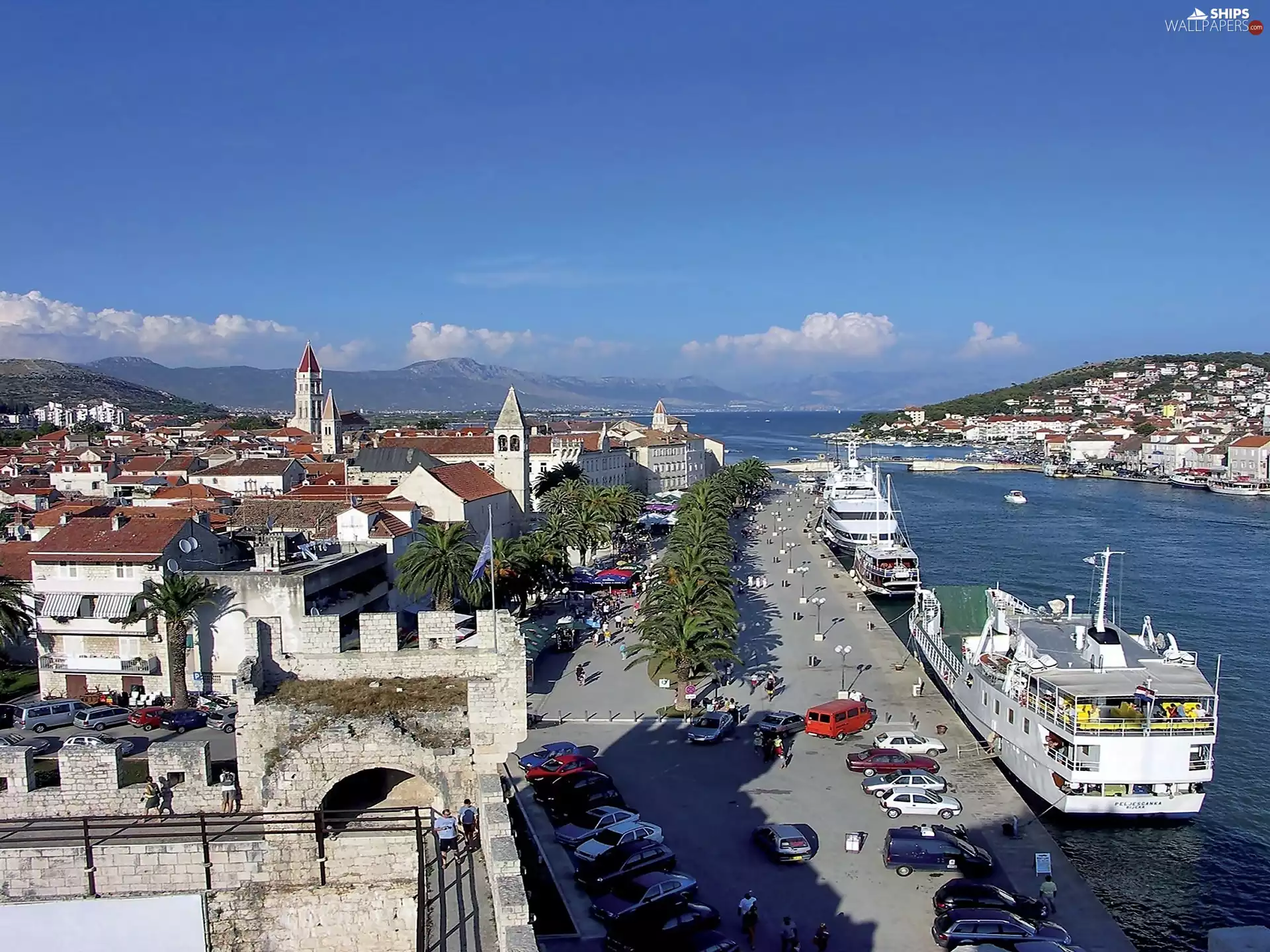 Trogir, panorama, vessels, town, sea, wharf, Tour
