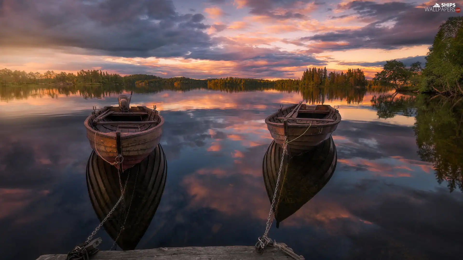 Lake Trees Clouds Viewes Boats Ringerike Norway Platform Ships