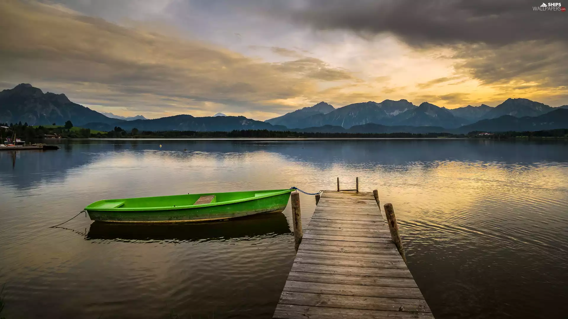 Mountains, lake, Platform, clouds, Great Sunsets, bath-tub
