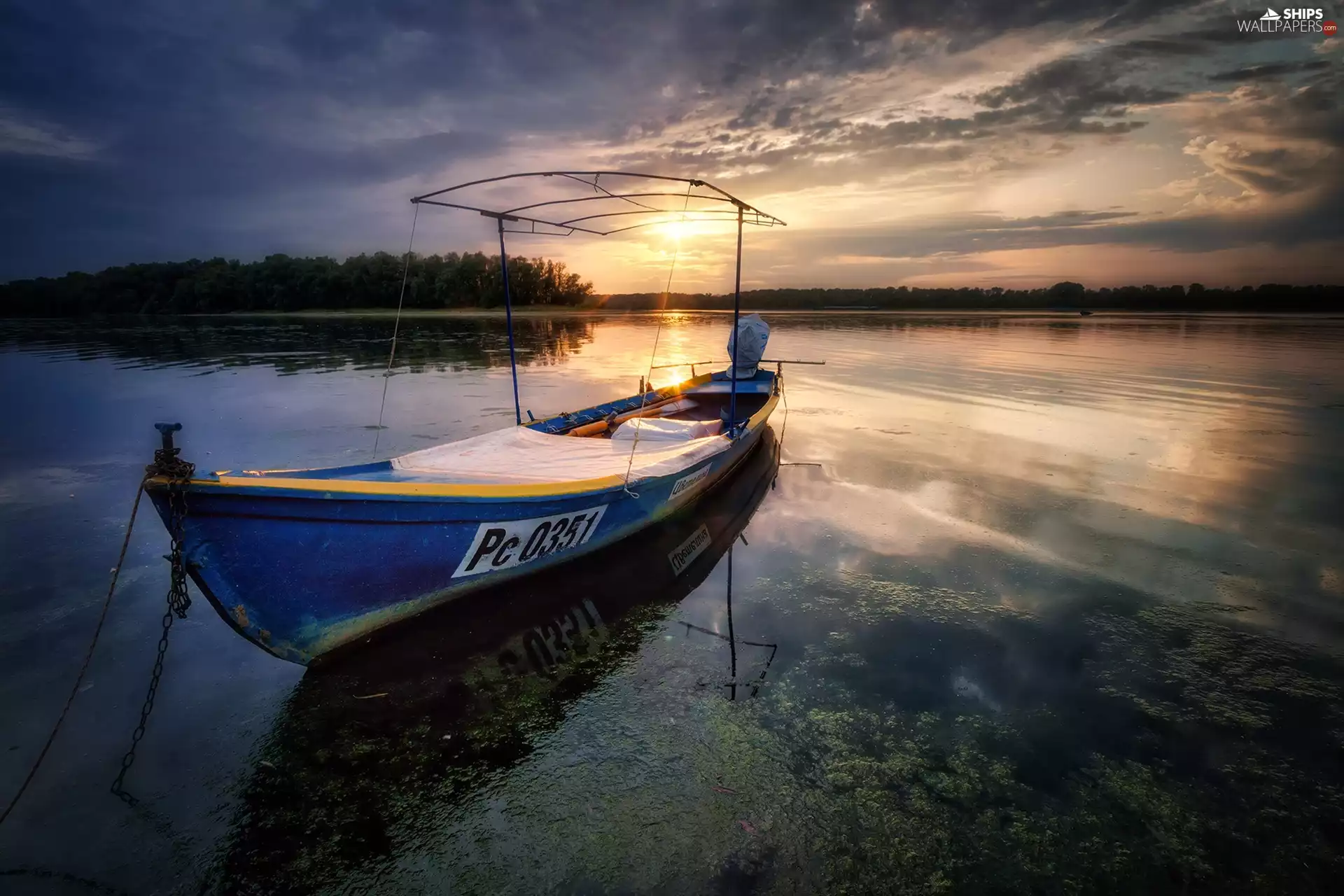 River, twilight, Great Sunsets, Boat