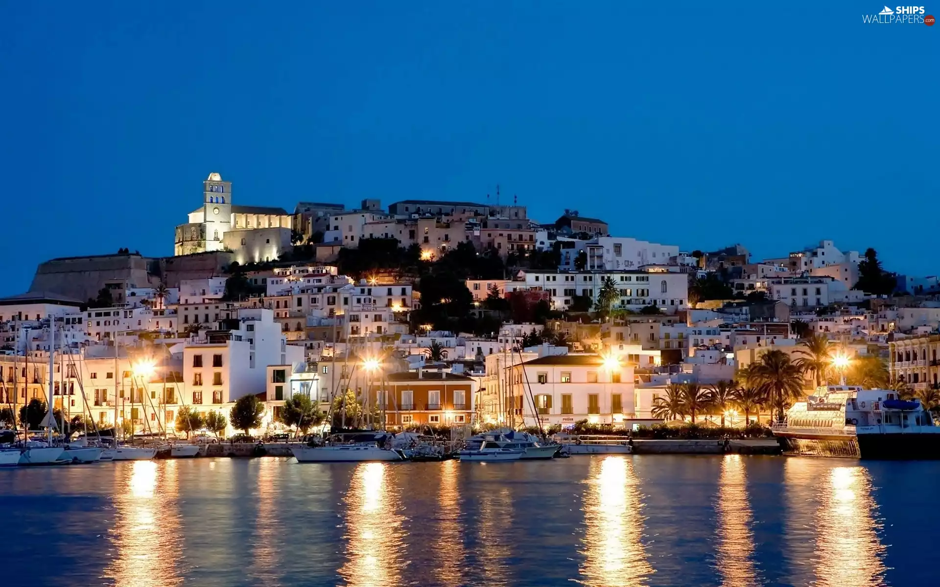 night, Ibiza, wharf, Valencia, Island, Houses, Yachts