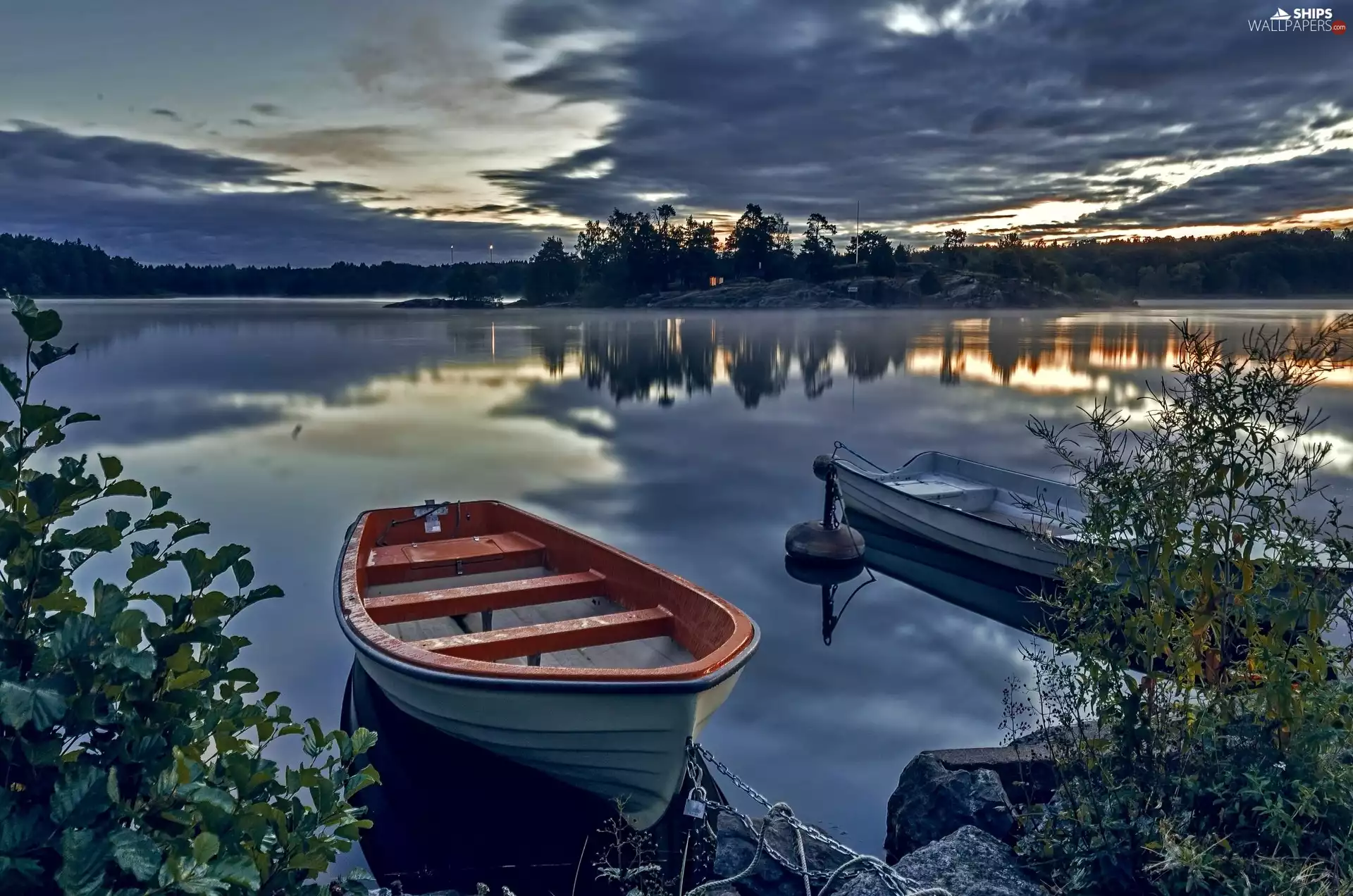 VEGETATION, lake, boats