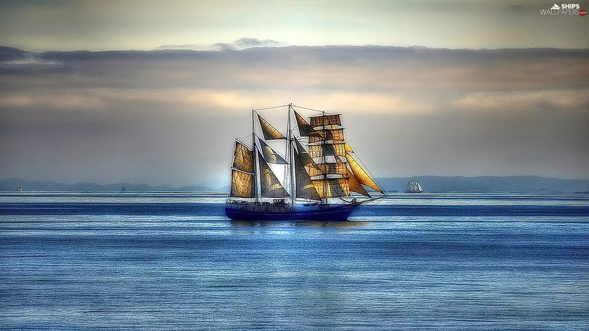 clouds, sea, sailing vessel