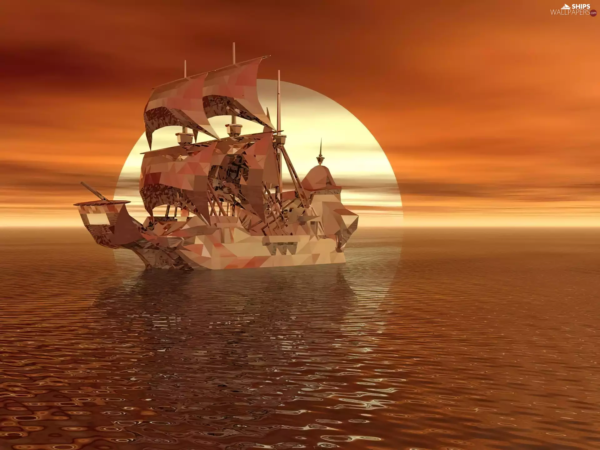 sailing vessel, graphics, fantasy, sea