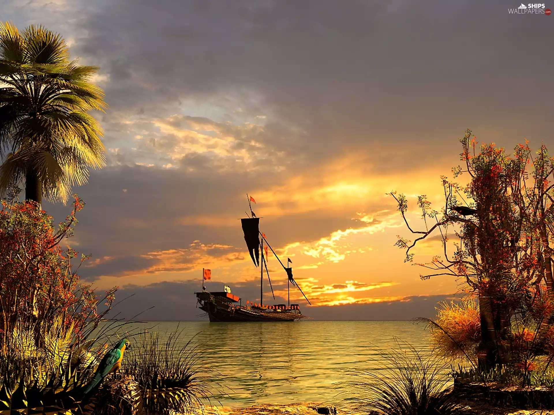 sailing vessel, Great Sunsets, roadstead