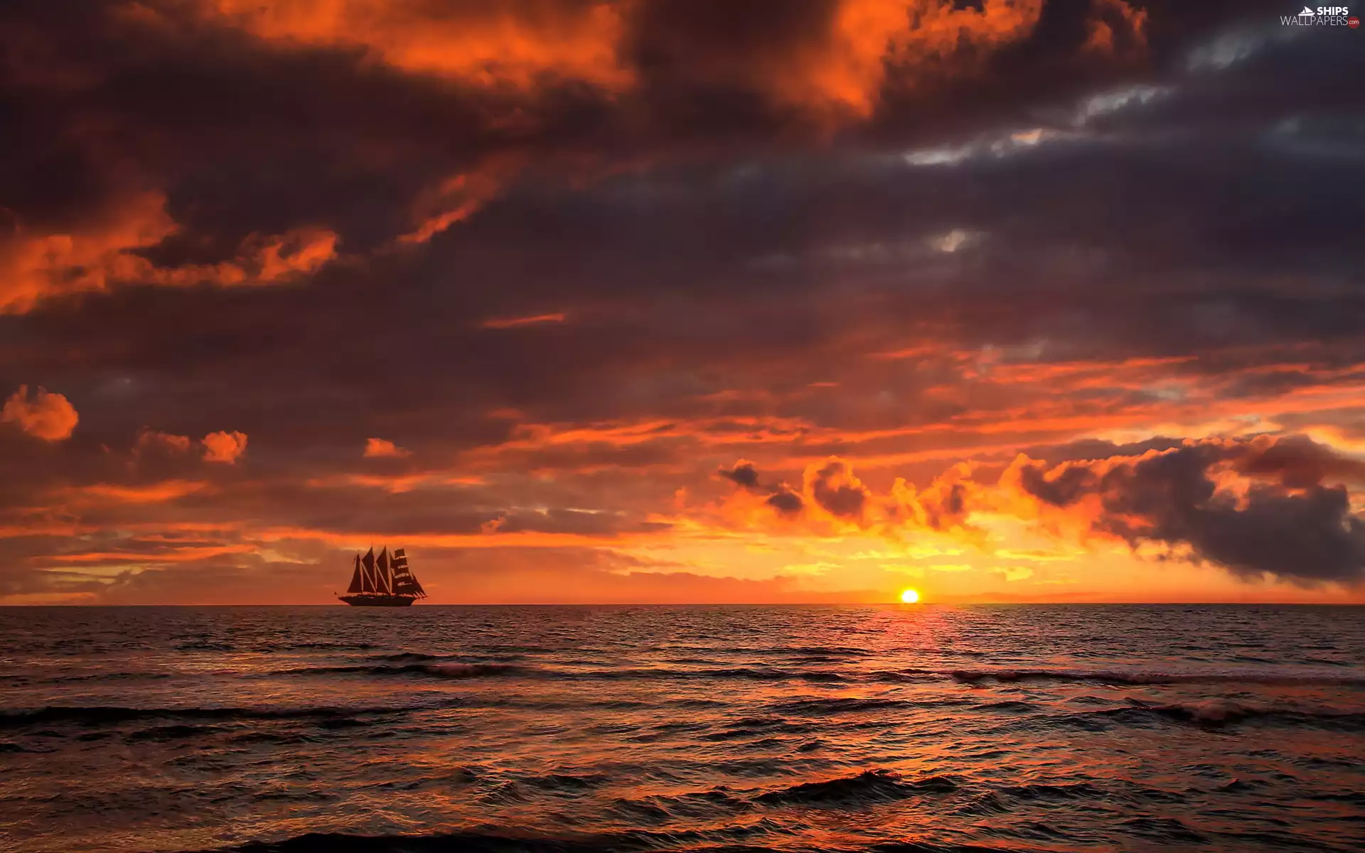 sailing vessel, Great Sunsets, sea