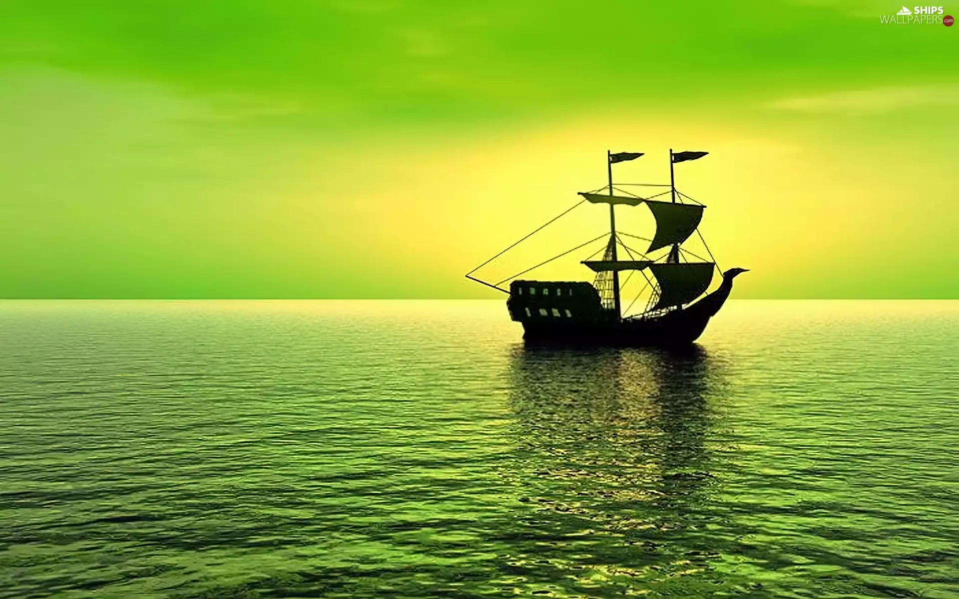 sea, Sky, sailing vessel, green ones