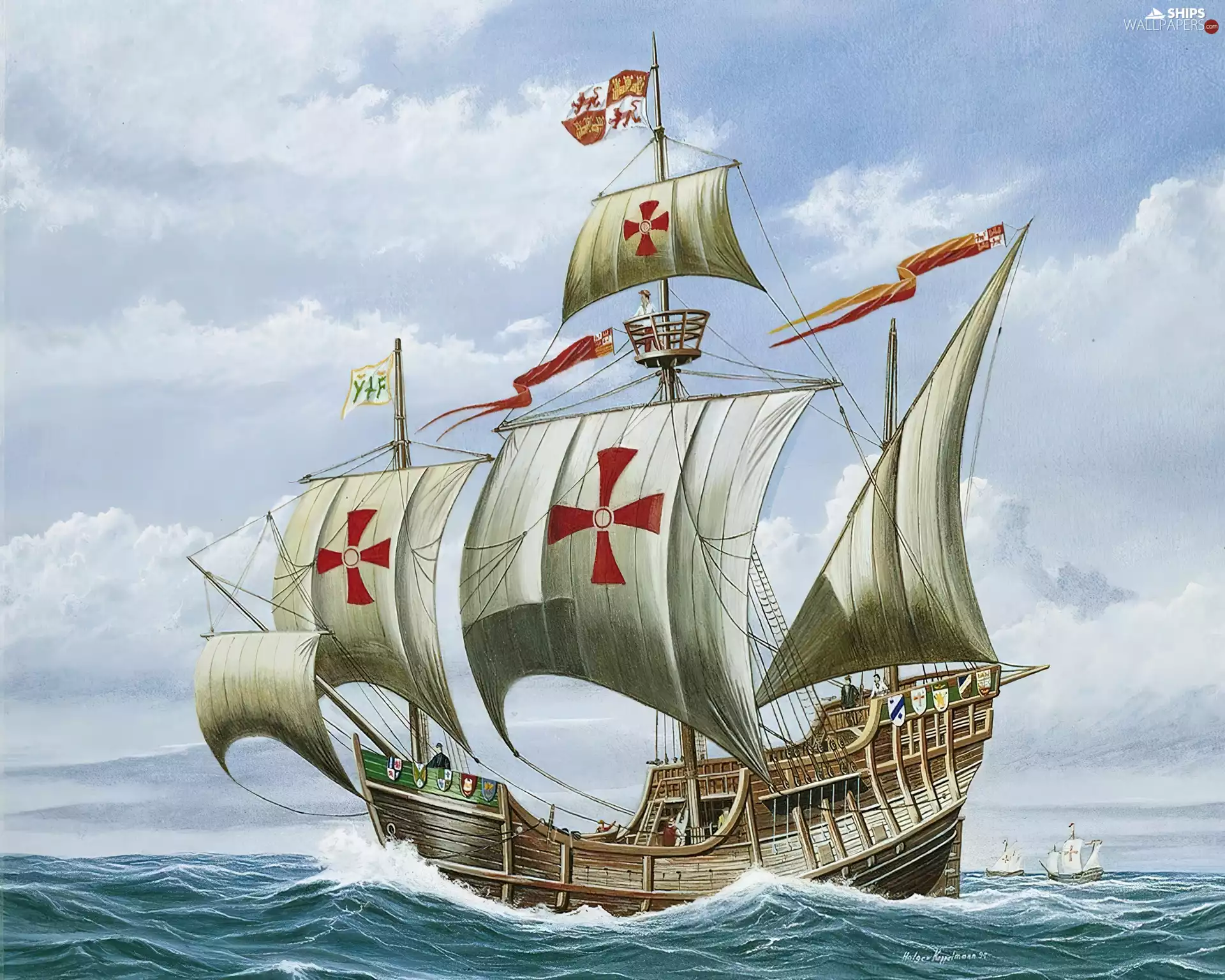 maria, Columbus, sailing vessel, santa, sea