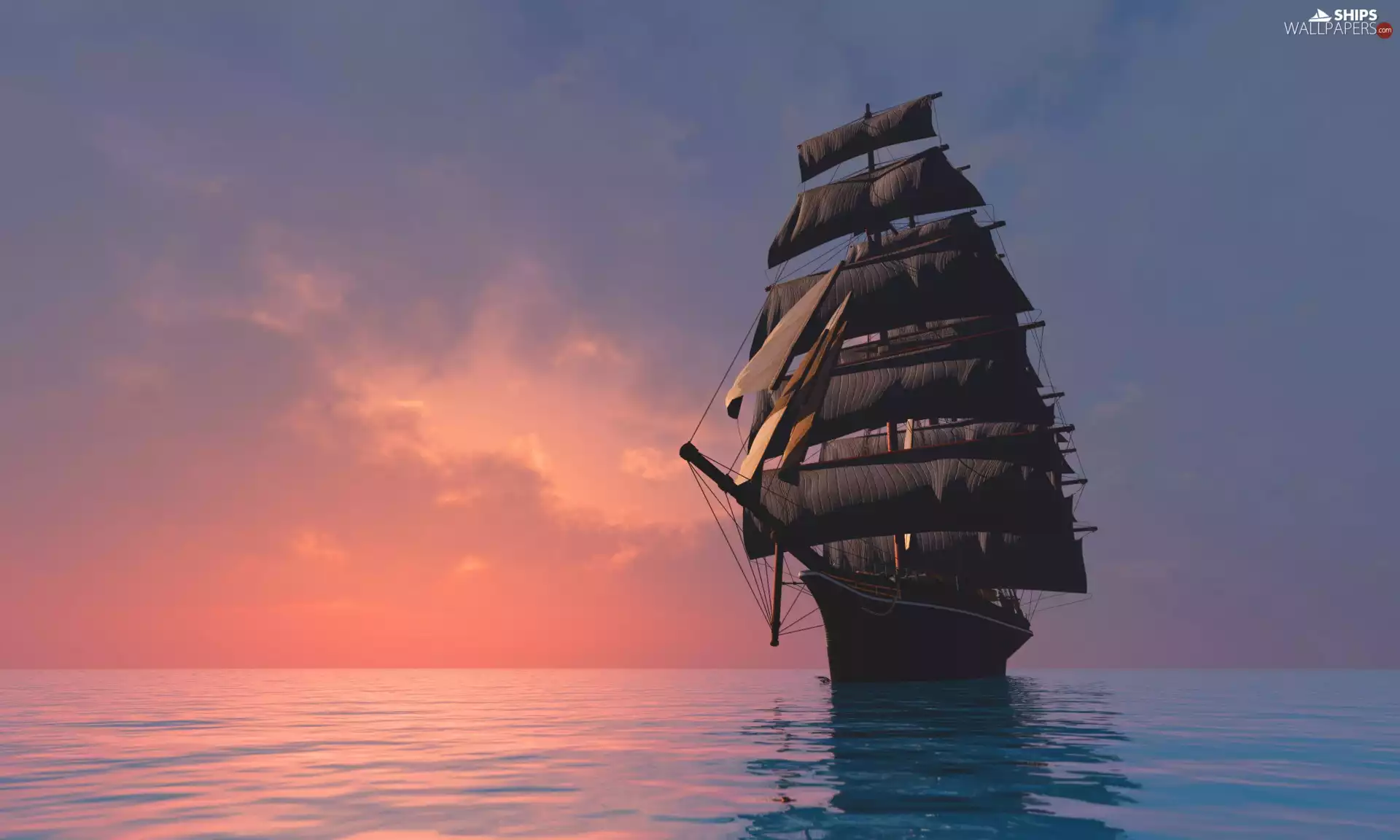 sailing vessel, sea, Great Sunsets