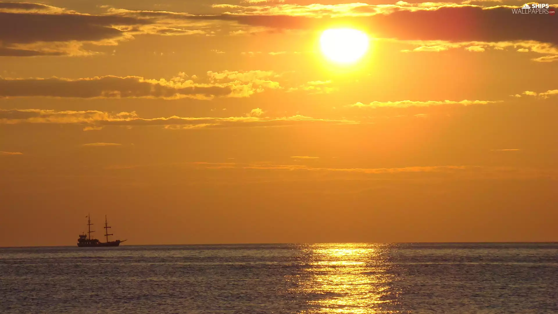 sailing vessel, west, sun, sea