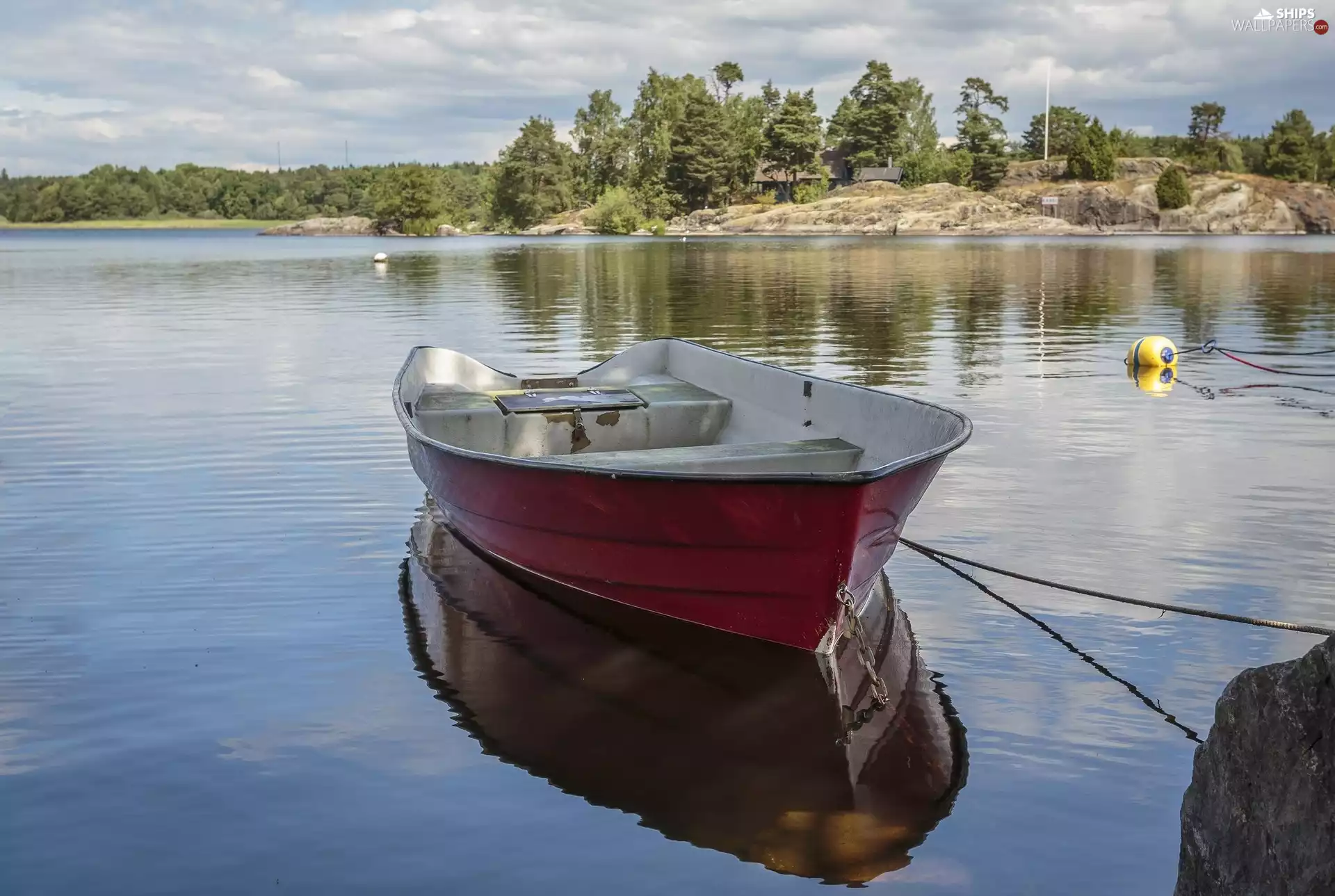 trees, viewes, Boat, forest, lake