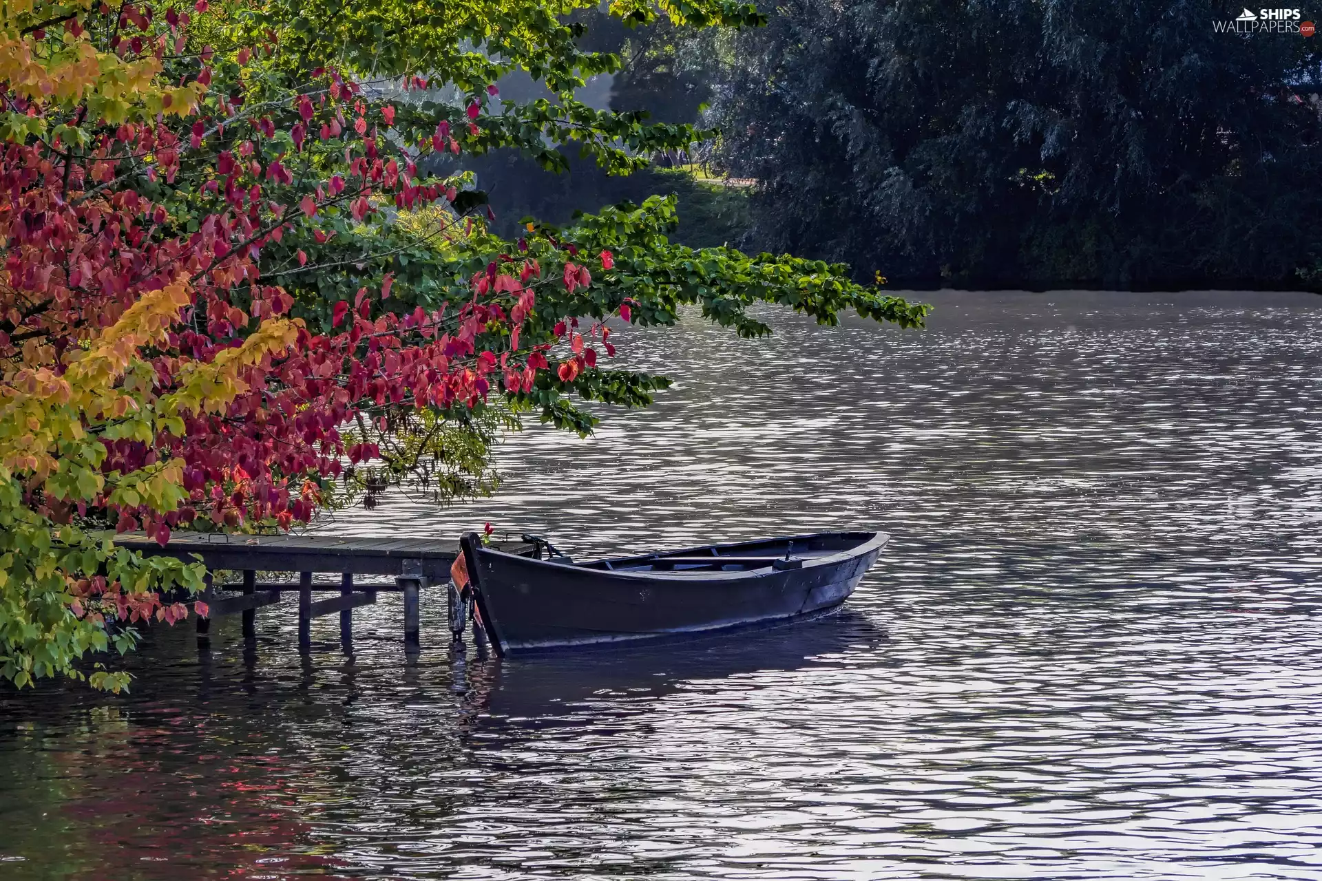 Boat, River, trees, viewes, color, Platform