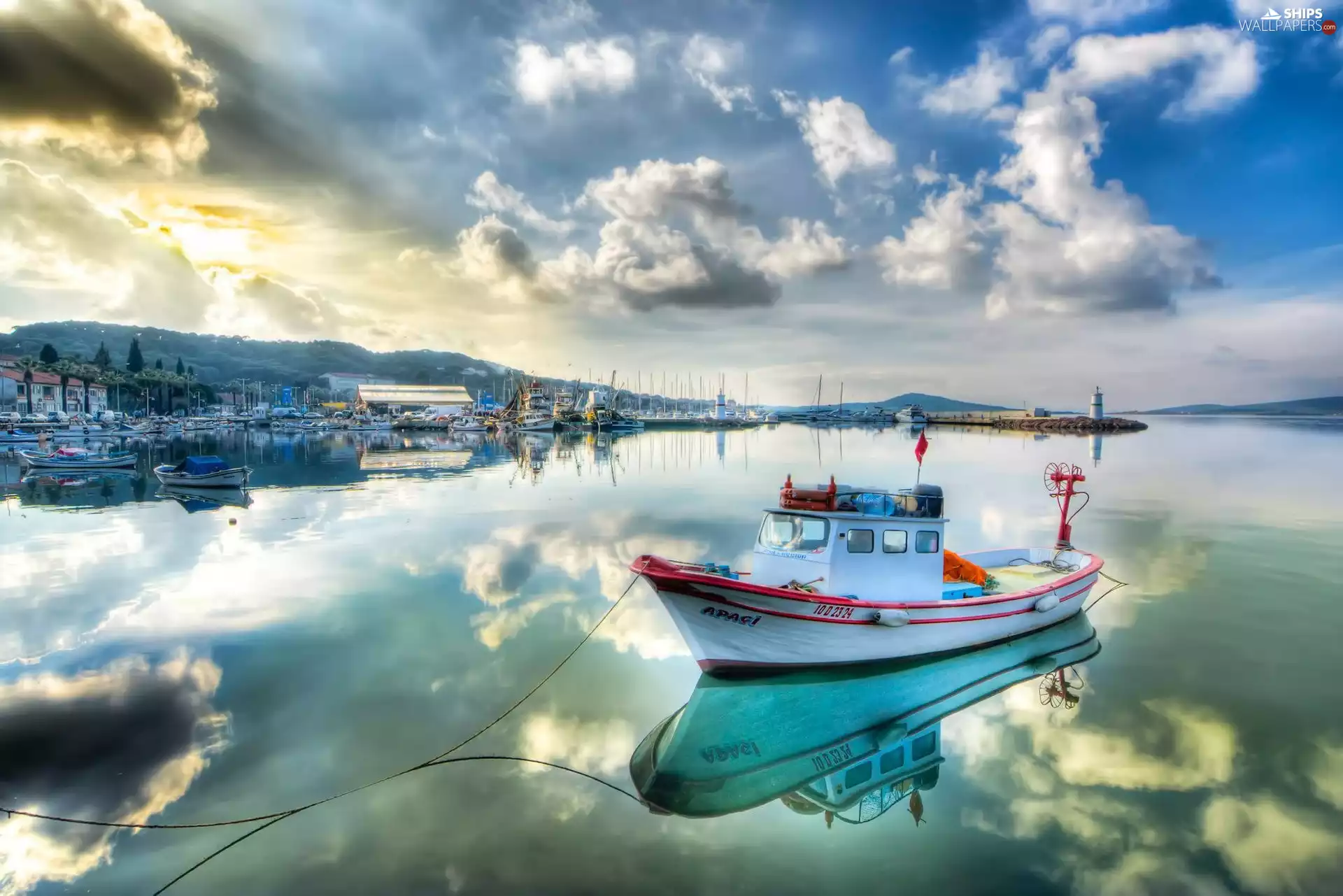 smack, port, clouds, water