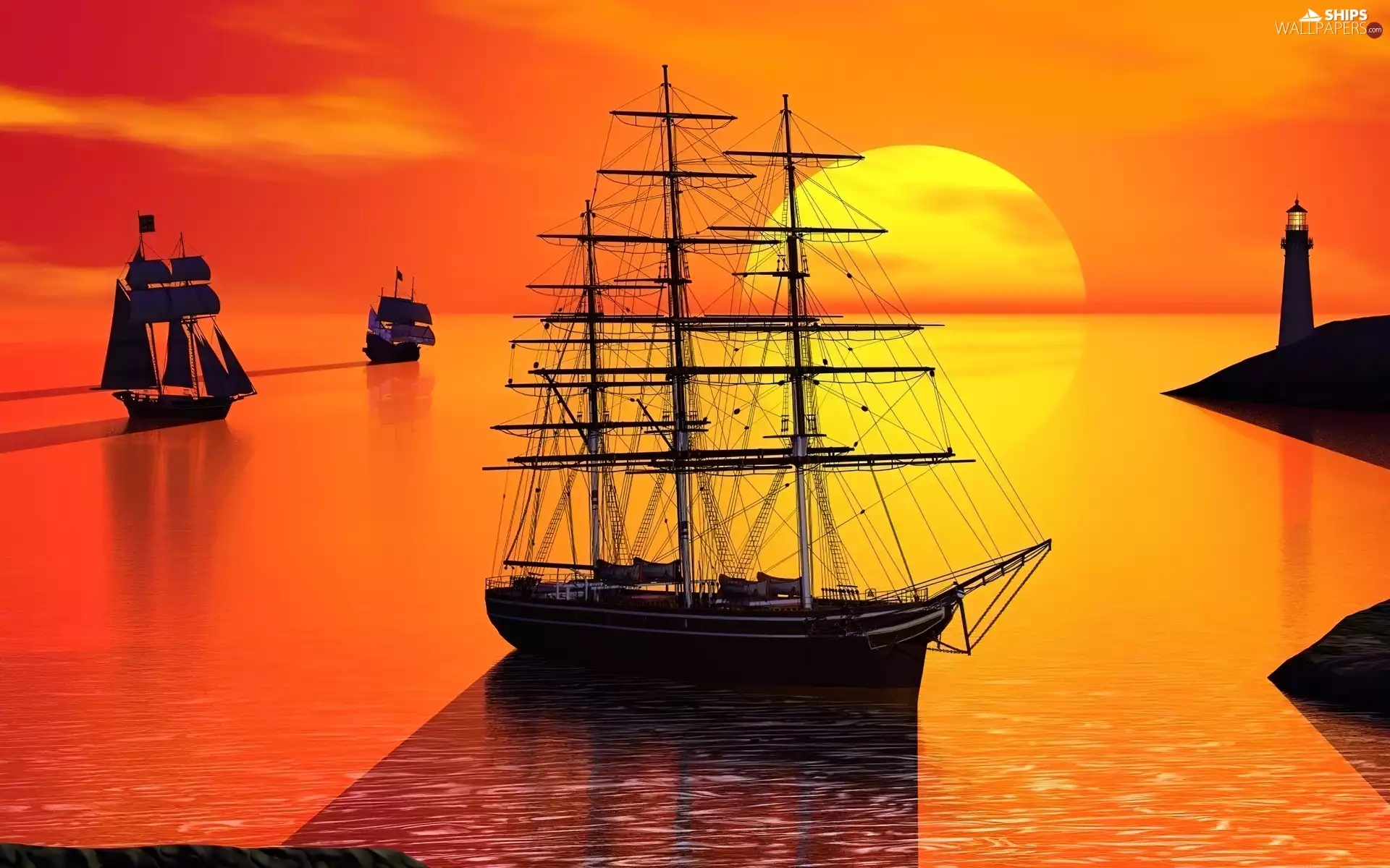 sailboats, sun, graphics, west