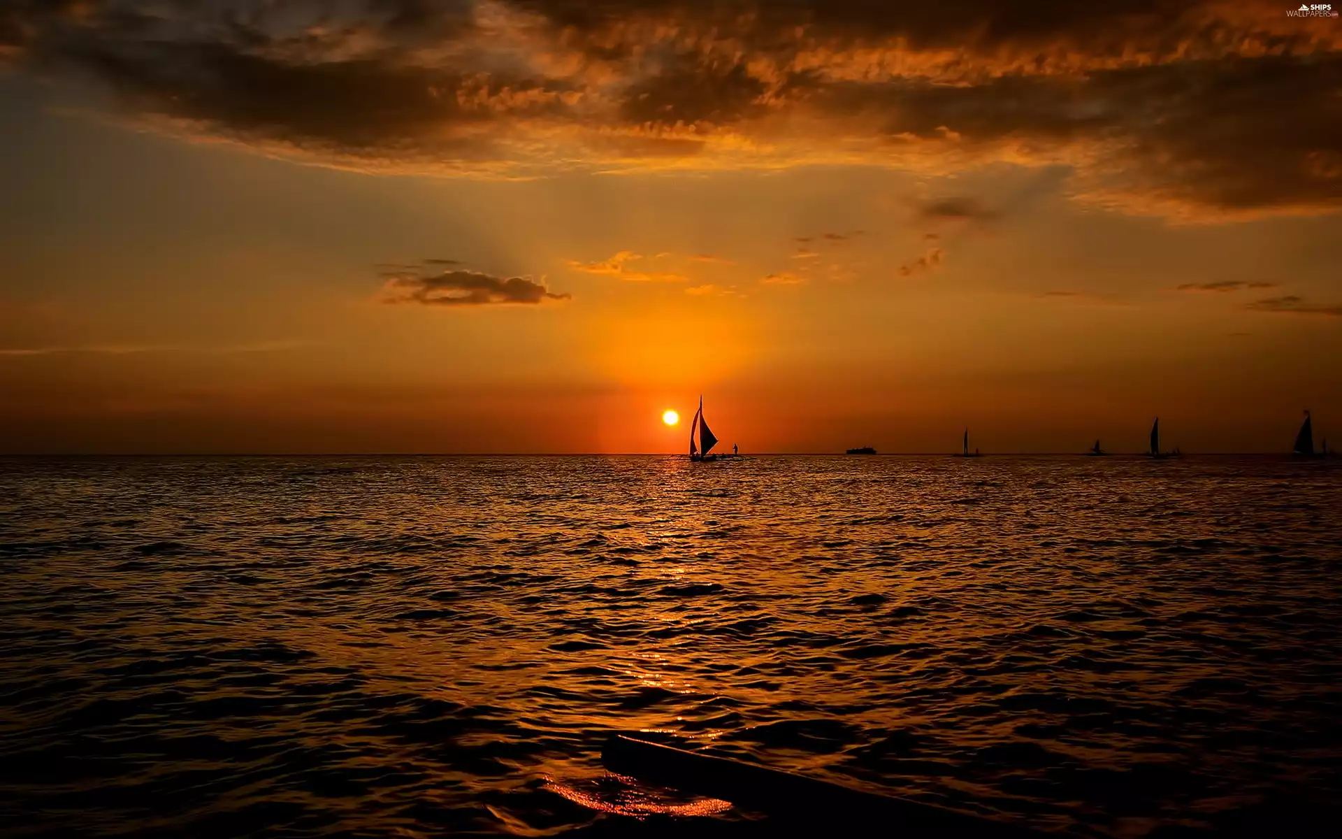 sea, sun, Yachts, west