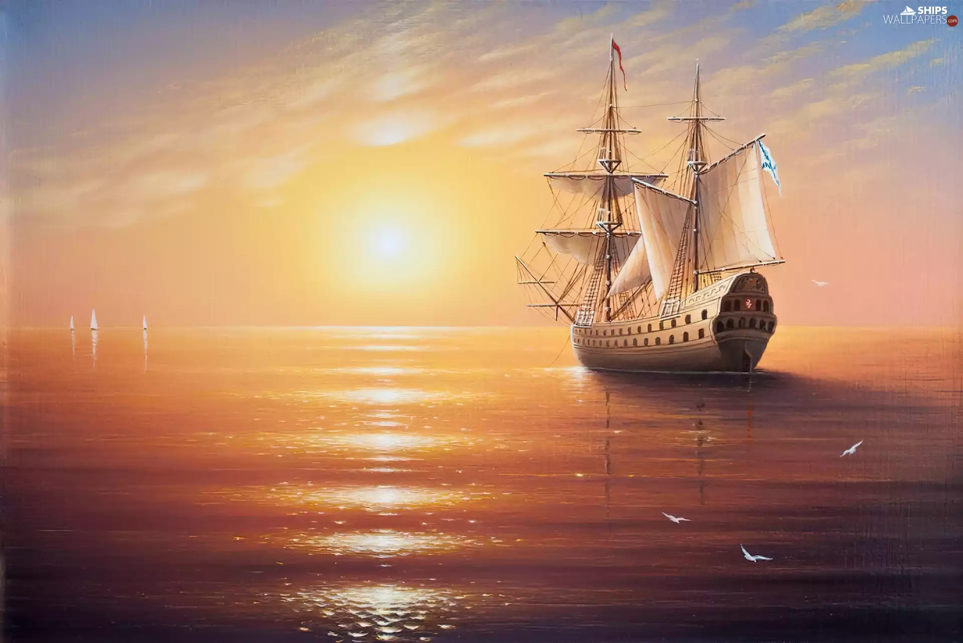 sea, west, sun, sailing vessel