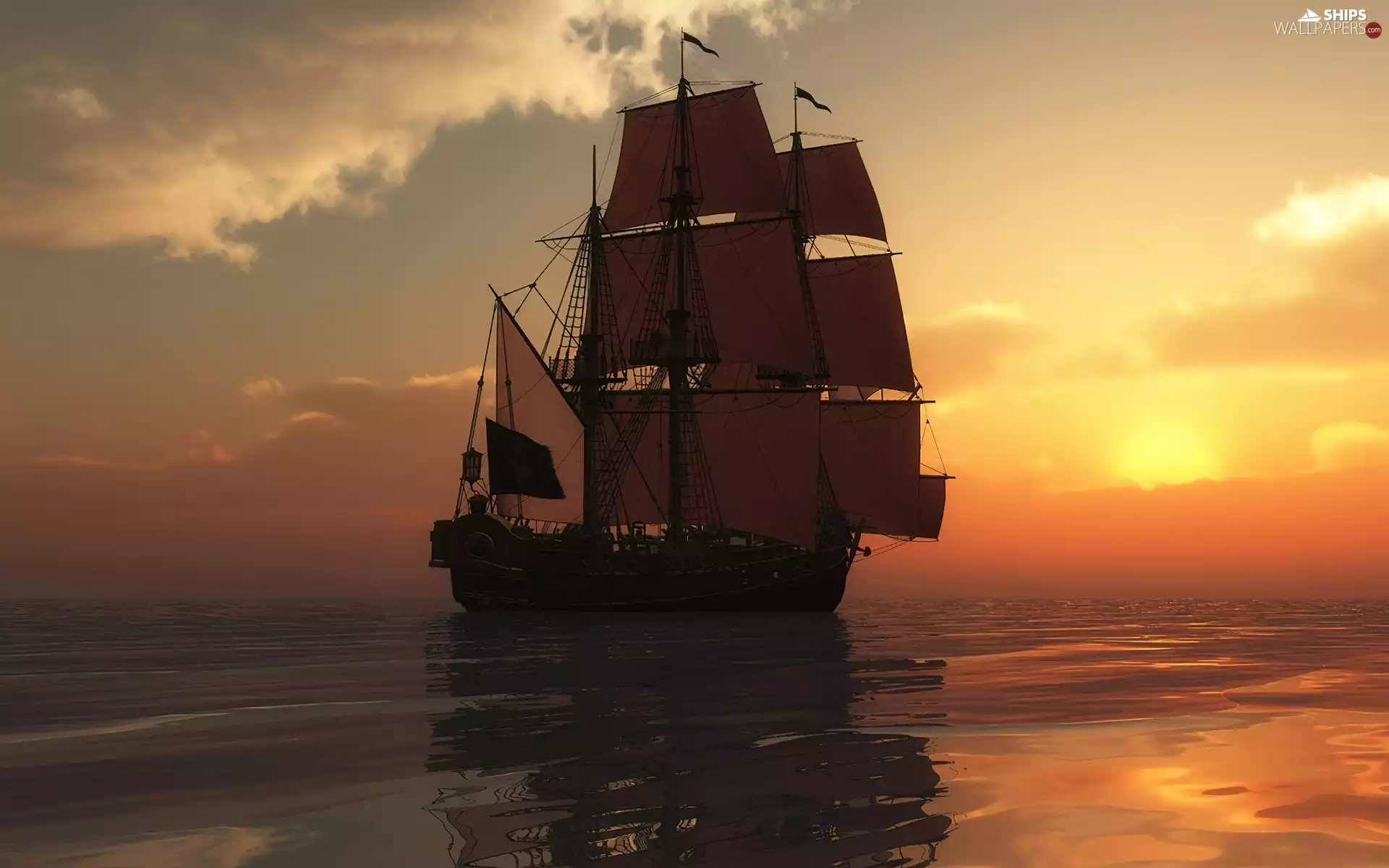 sea, west, sun, sailing vessel