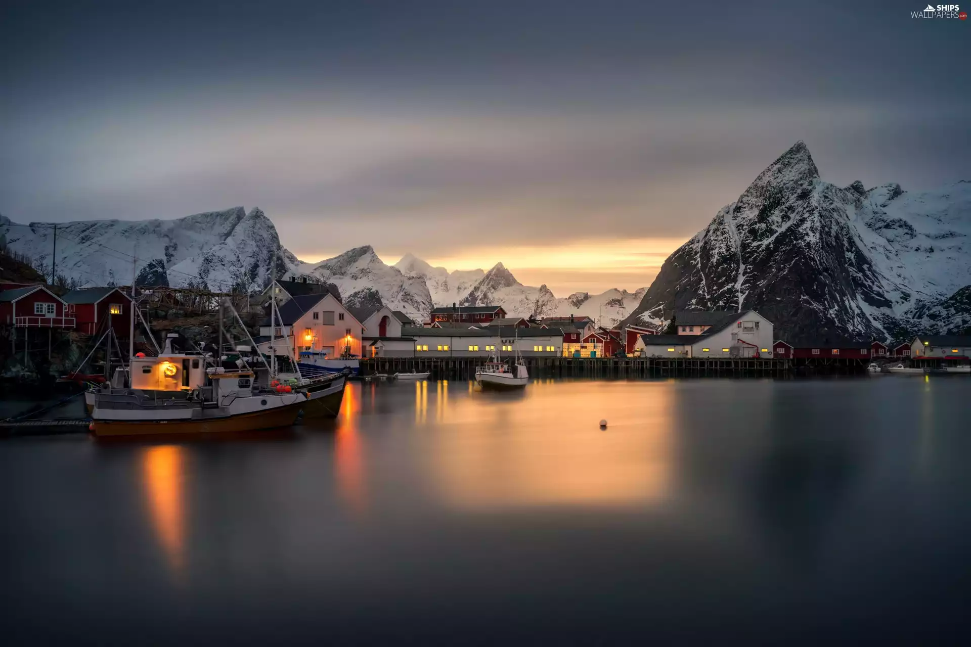 Mountains, Lofoten, house, Winter Mountains, Cutters, Norway