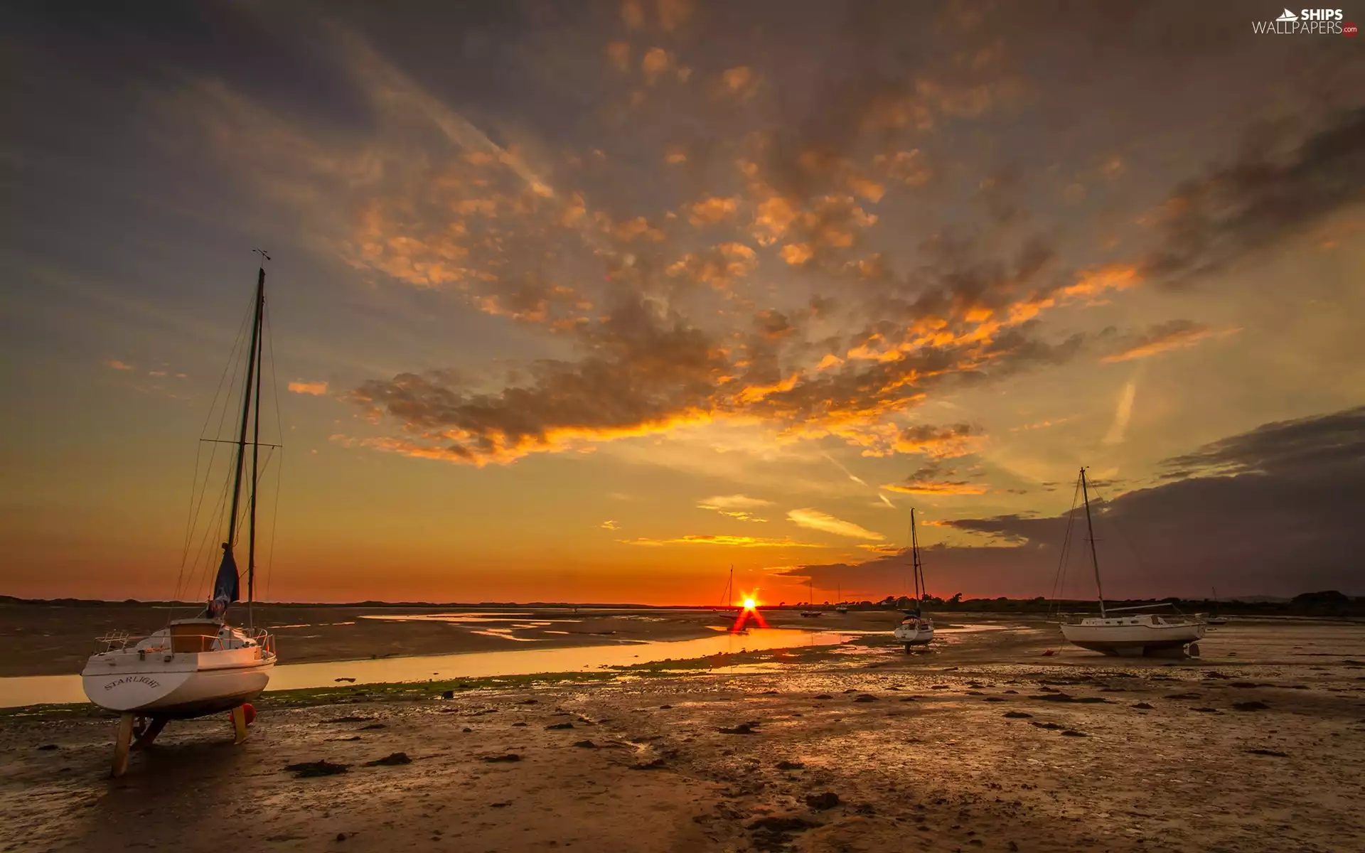 sea, Sky, Sun, Yacht, west, clouds