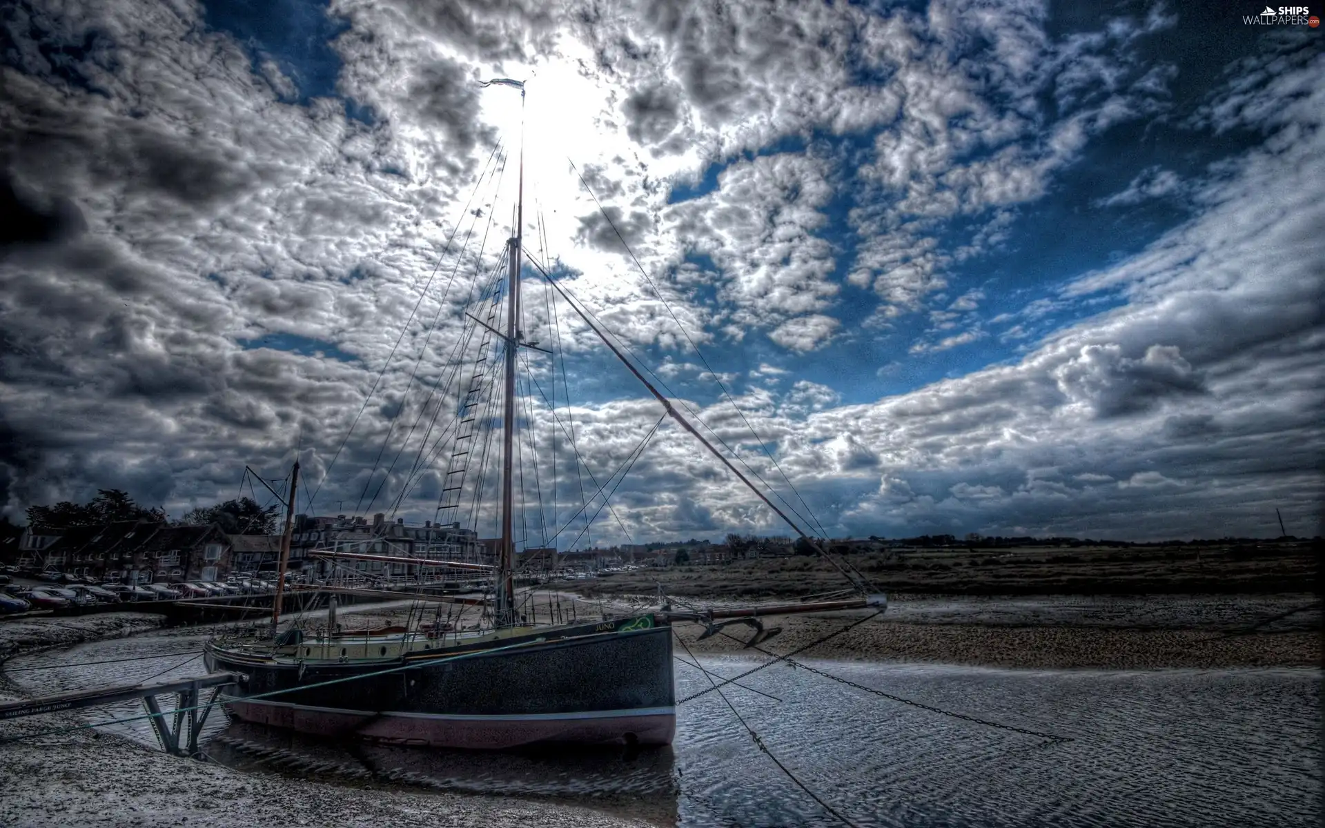 Yacht, clouds, lake