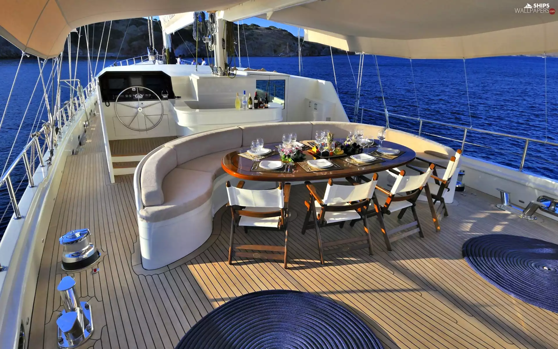 Luxury, sea, Mountains, Yacht