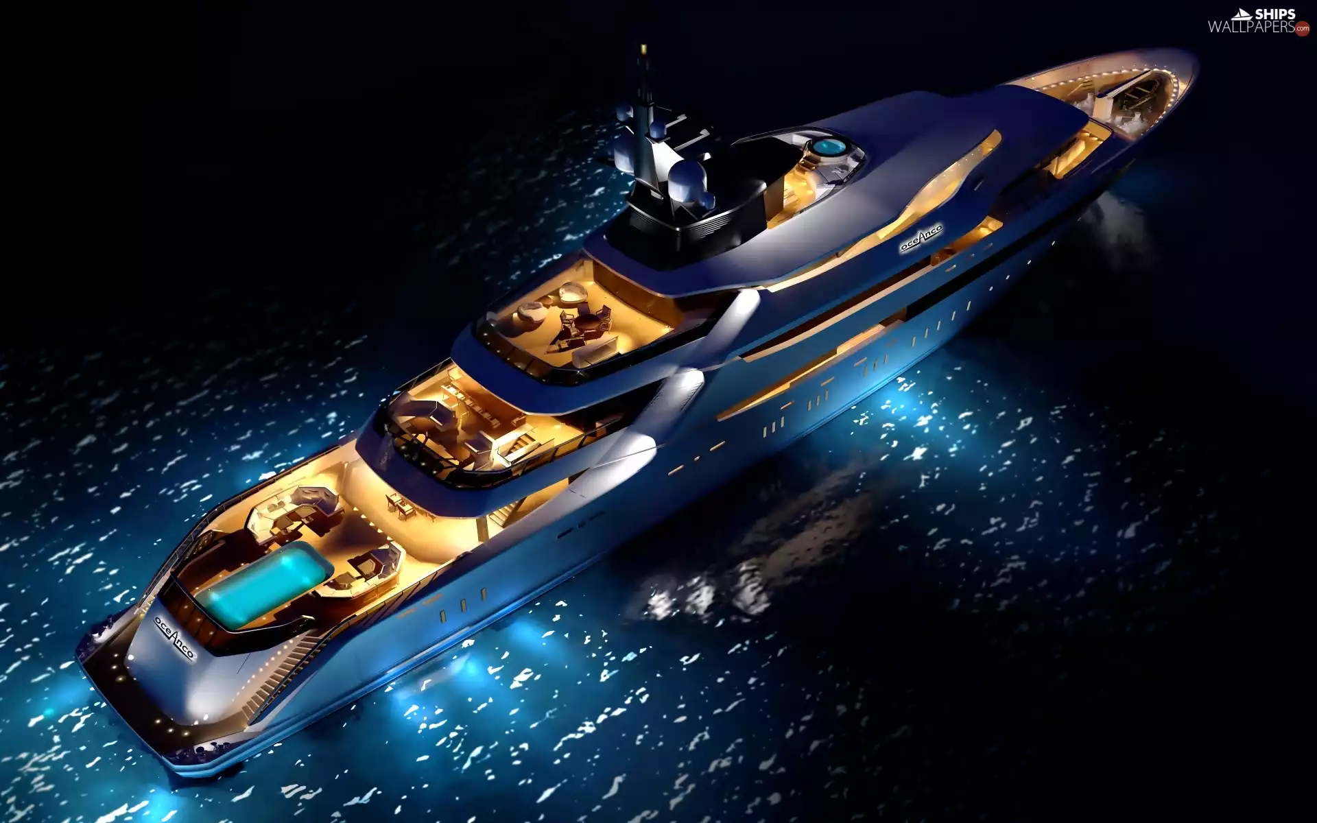 Luxury, Night, water, Yacht