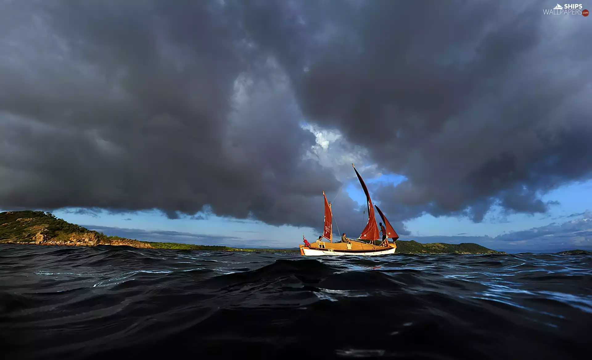 sea, storm, Sky, Yacht