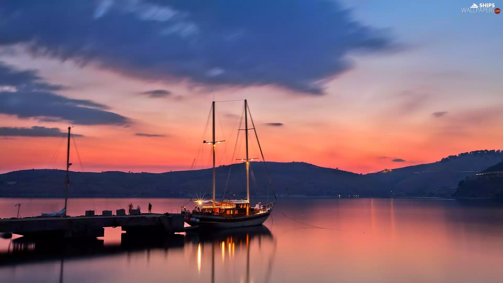 lake, Yacht, summer, Great Sunsets