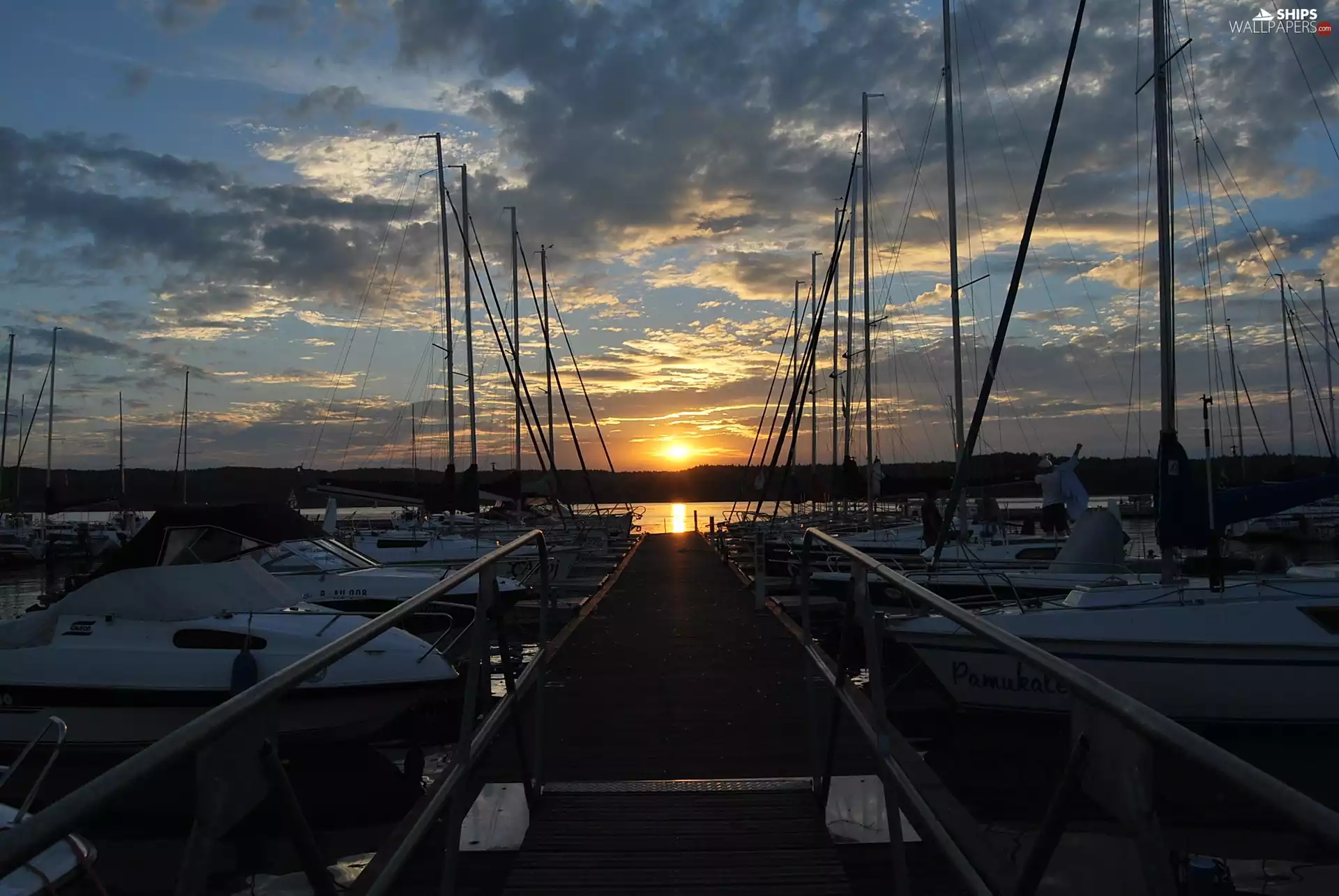 west, sun, Harbour, Yachts, Lake Charzykowskie