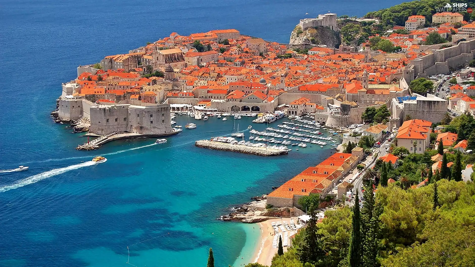 panorama, sea, Marina, Yachts, Dubrovnik, Coast