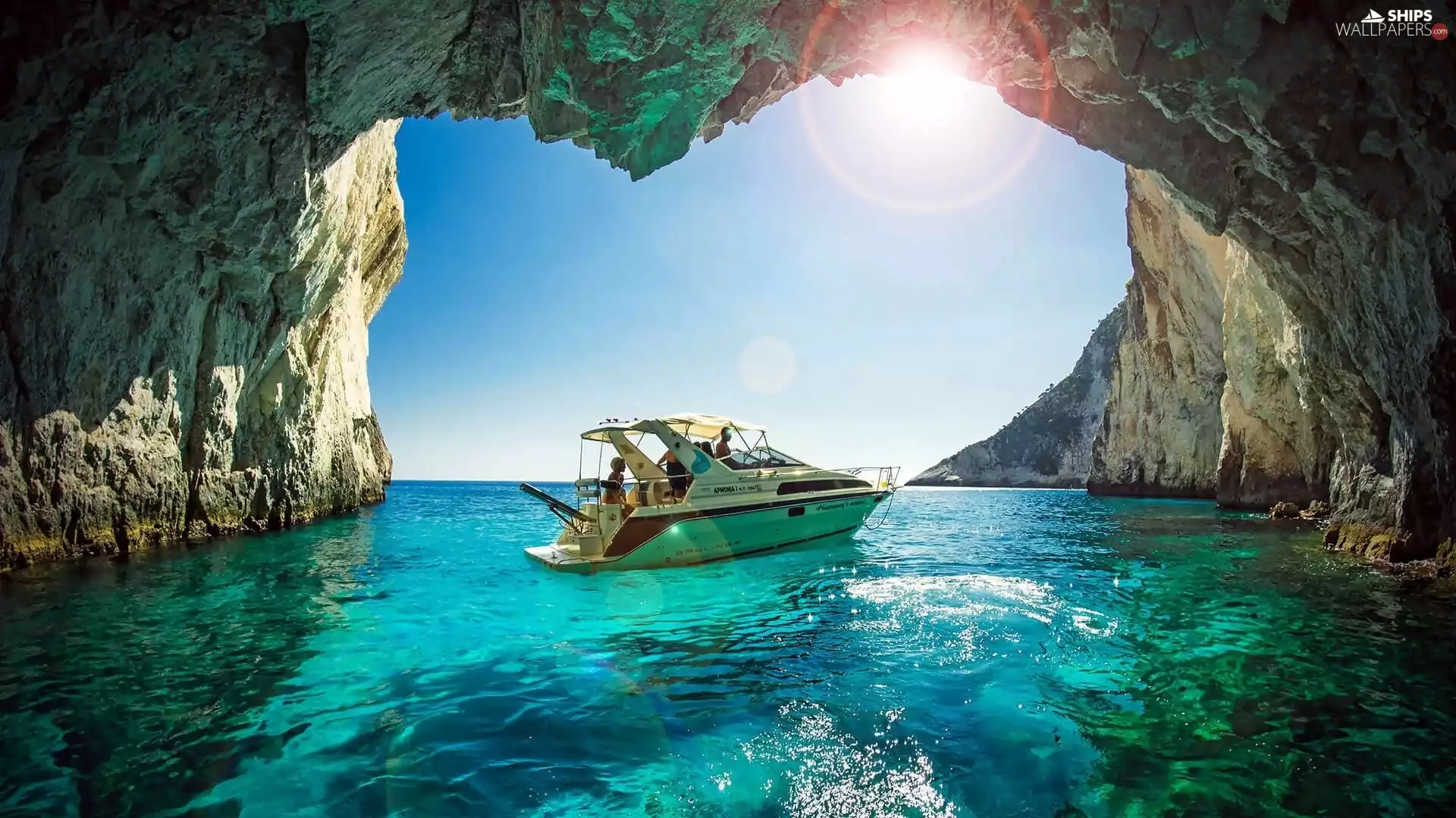Motor boat, sea, Zakynthos, Keri Cave, Greece