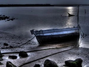 Boat, lake, Stones