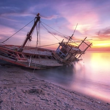 Sand, Great Sunsets, Boat, wreck, sea, Beaches