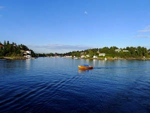 Town, Sea, Boat, by