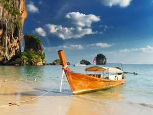 sea, rocks, Boats, Islands