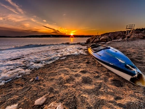 west, sea, Broken, Kayak, sun, Beaches