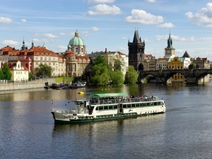 cruise, buildings, bridge, Ship, River