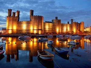 Caernarfon, wales, River, boats, Castle